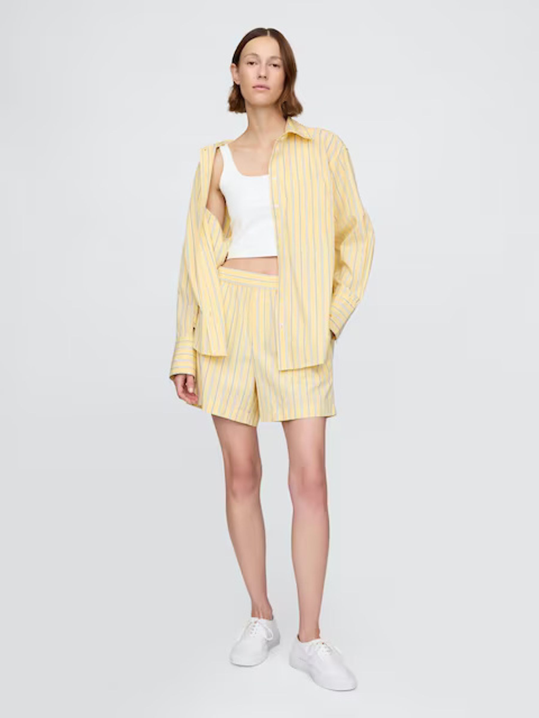 Yellow Cotton Poplin Striped Oversized Shirt - Image 1 of 4