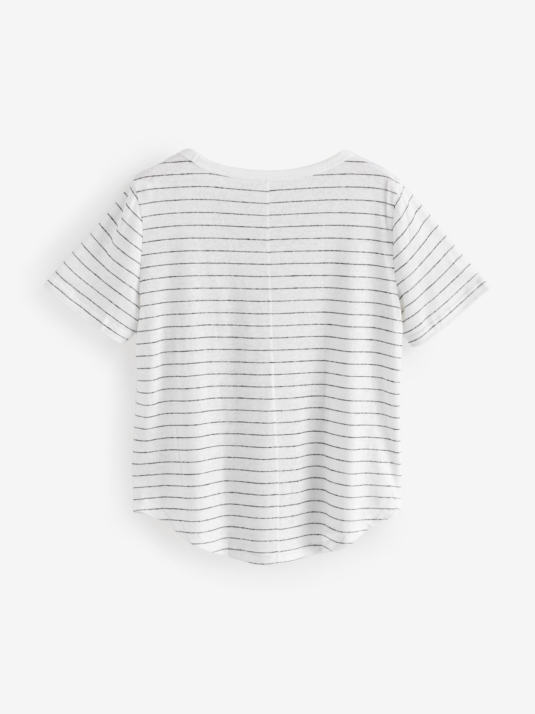 White/Black Stripe Linen Blend Short Sleeve Scoop Neck T-Shirt - Image 2 of 4