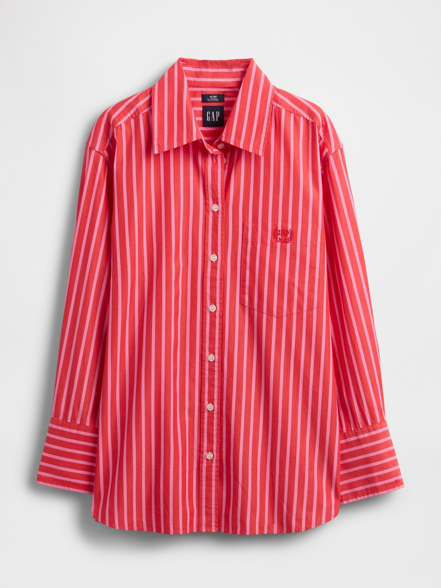 Red Cotton Poplin Striped Oversized Shirt - Image 1 of 4