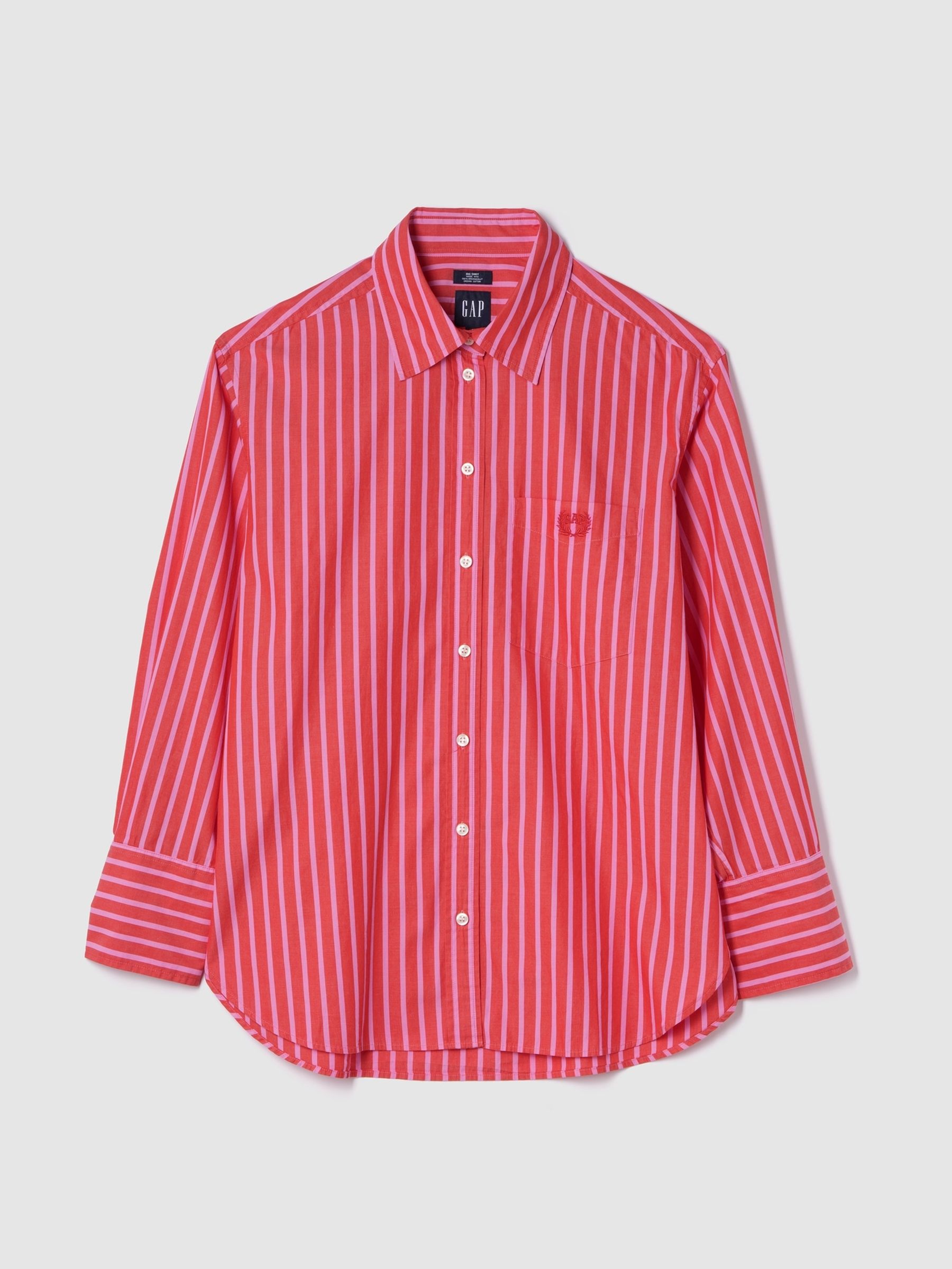 Red Cotton Poplin Striped Oversized Shirt - Image 3 of 4