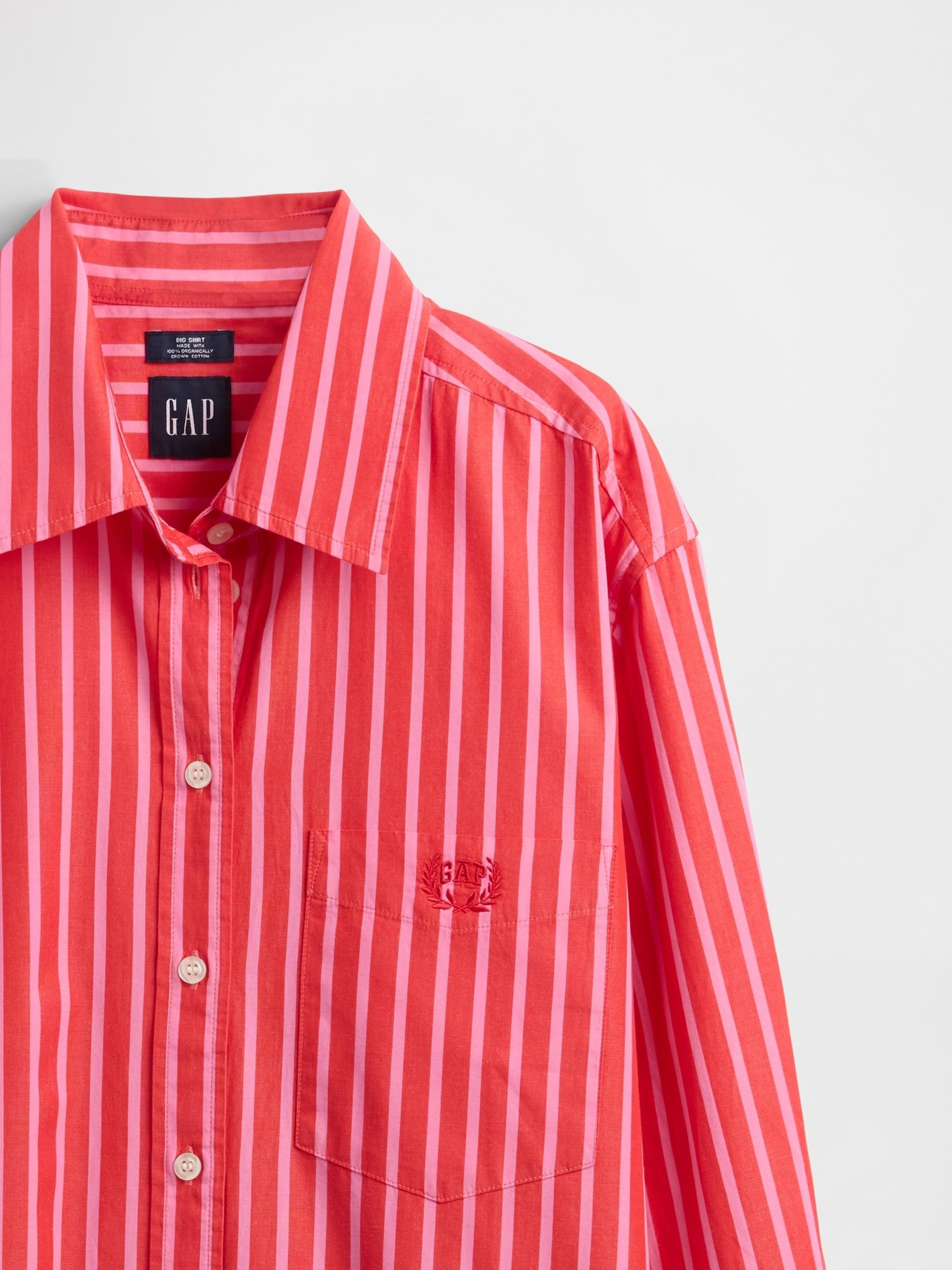 Red Cotton Poplin Striped Oversized Shirt - Image 4 of 4