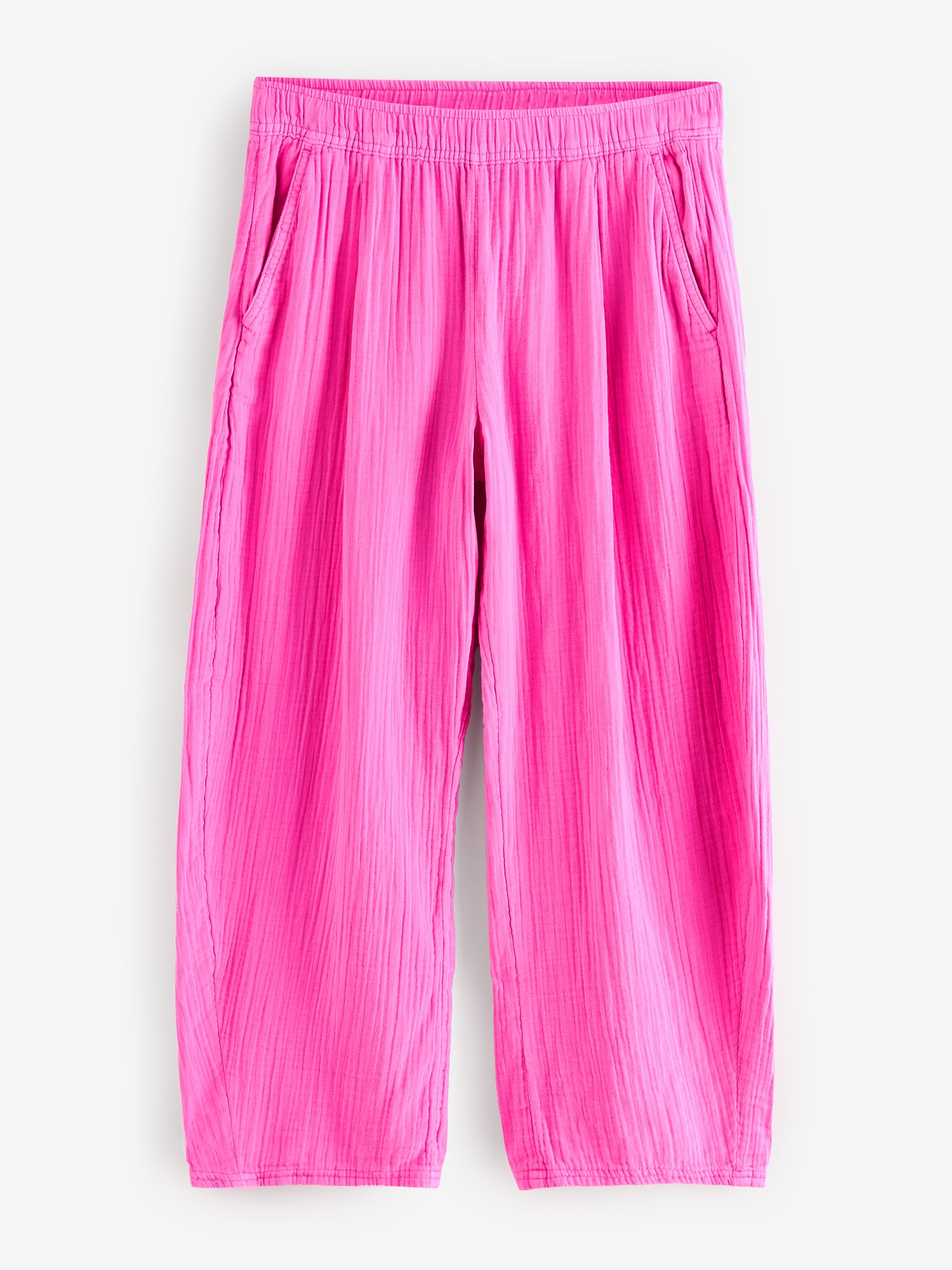 Pink 100% Cotton Crinkle Gauze Easy Barrel Trousers - Image 5 of 8