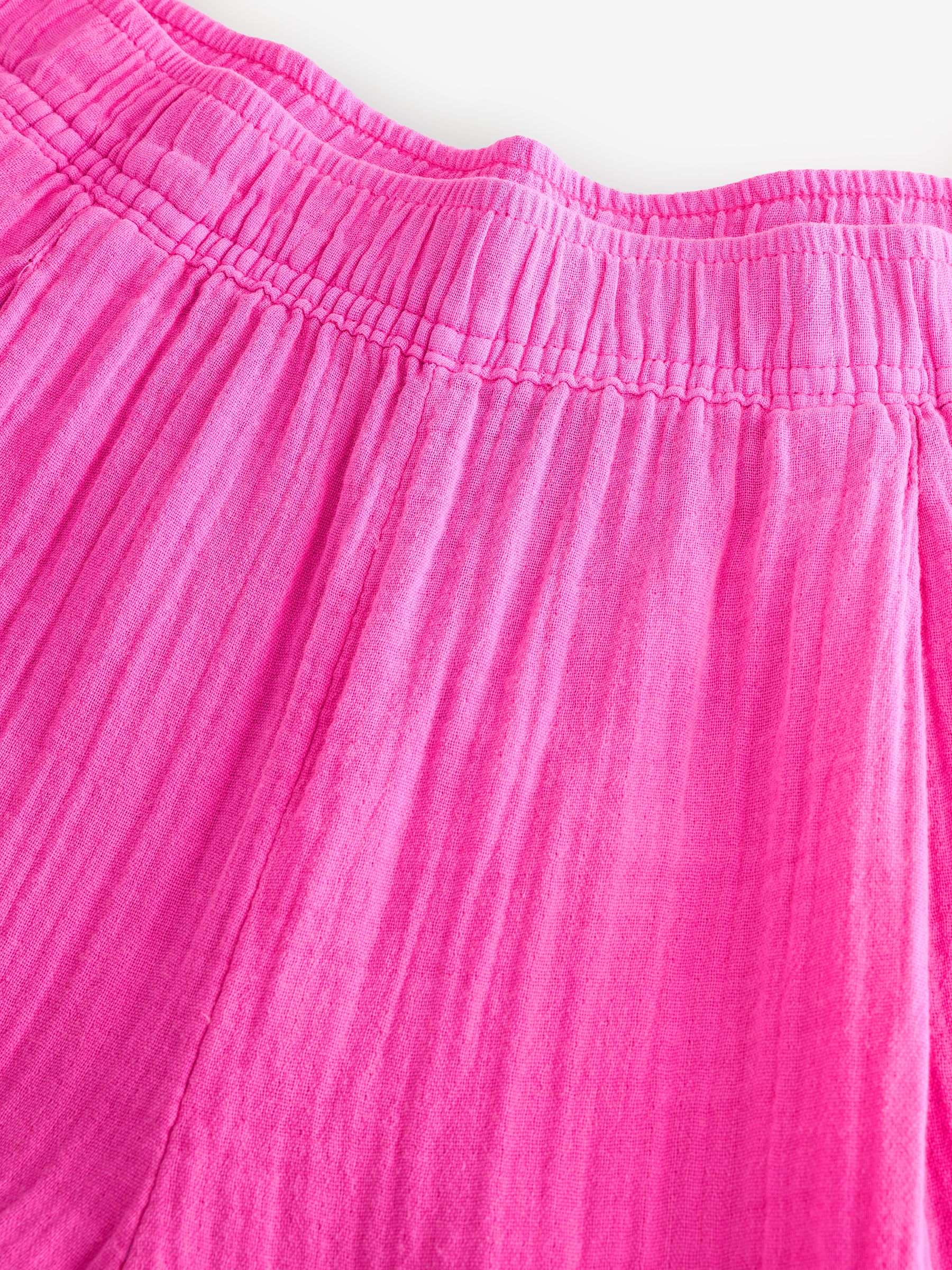Pink 100% Cotton Crinkle Gauze Easy Barrel Trousers - Image 7 of 8