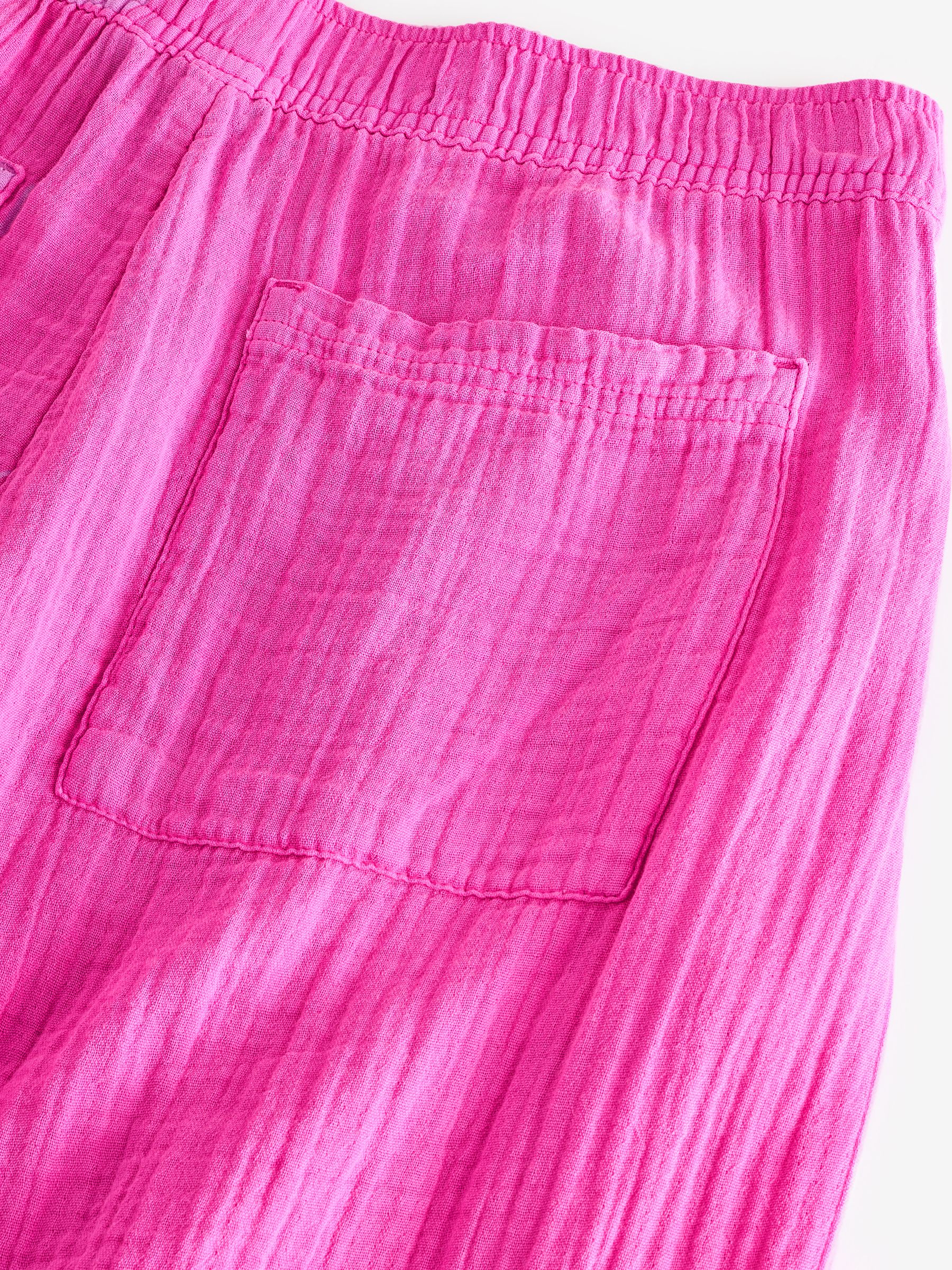 Pink 100% Cotton Crinkle Gauze Easy Barrel Trousers - Image 8 of 8