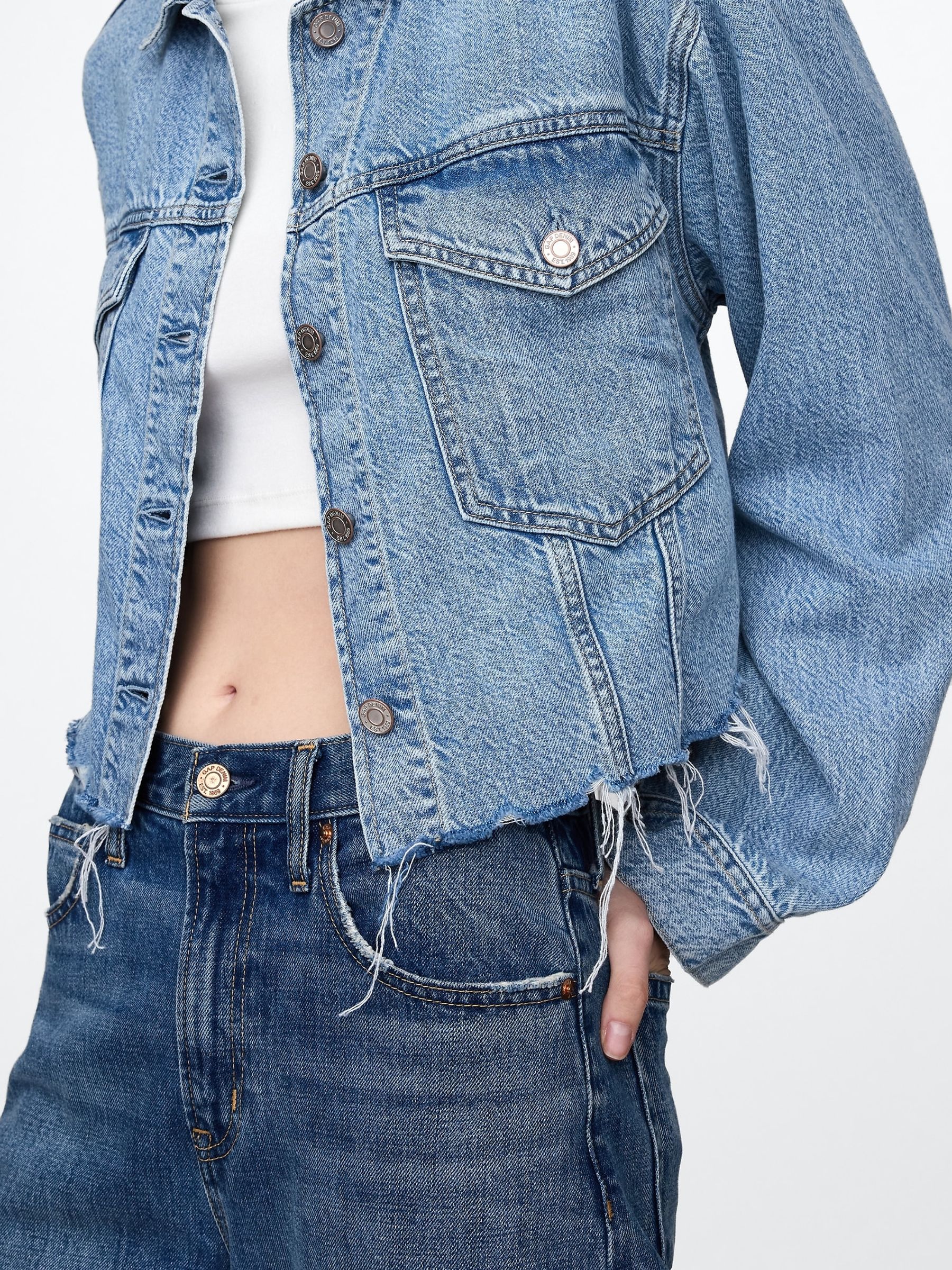 Blue UltraSoft Relaxed Cropped Icon Denim Jacket - Image 4 of 4