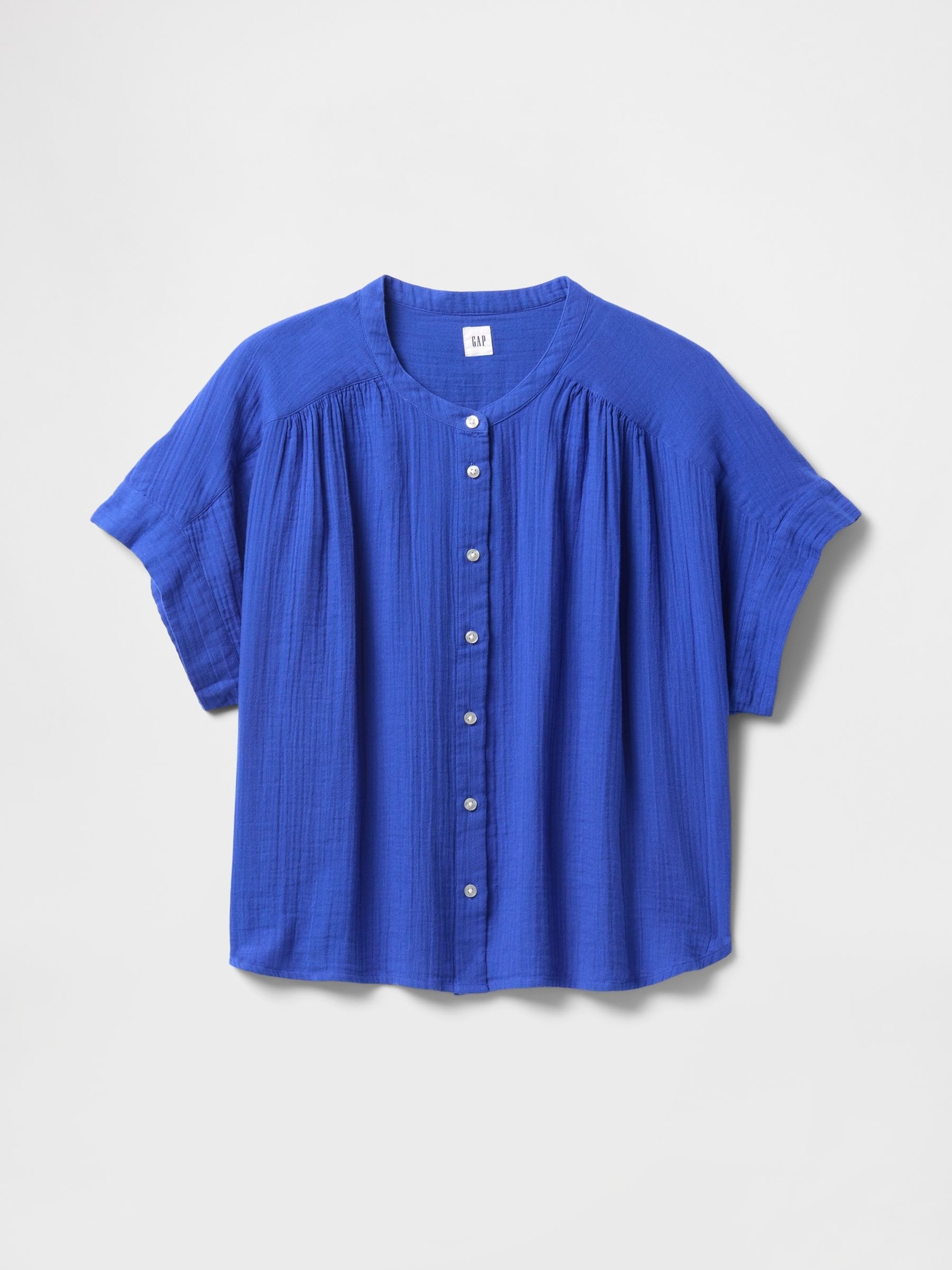 Blue 100% Cotton Crinkle Gauze Dolman Short Sleeve Shirt - Image 5 of 5