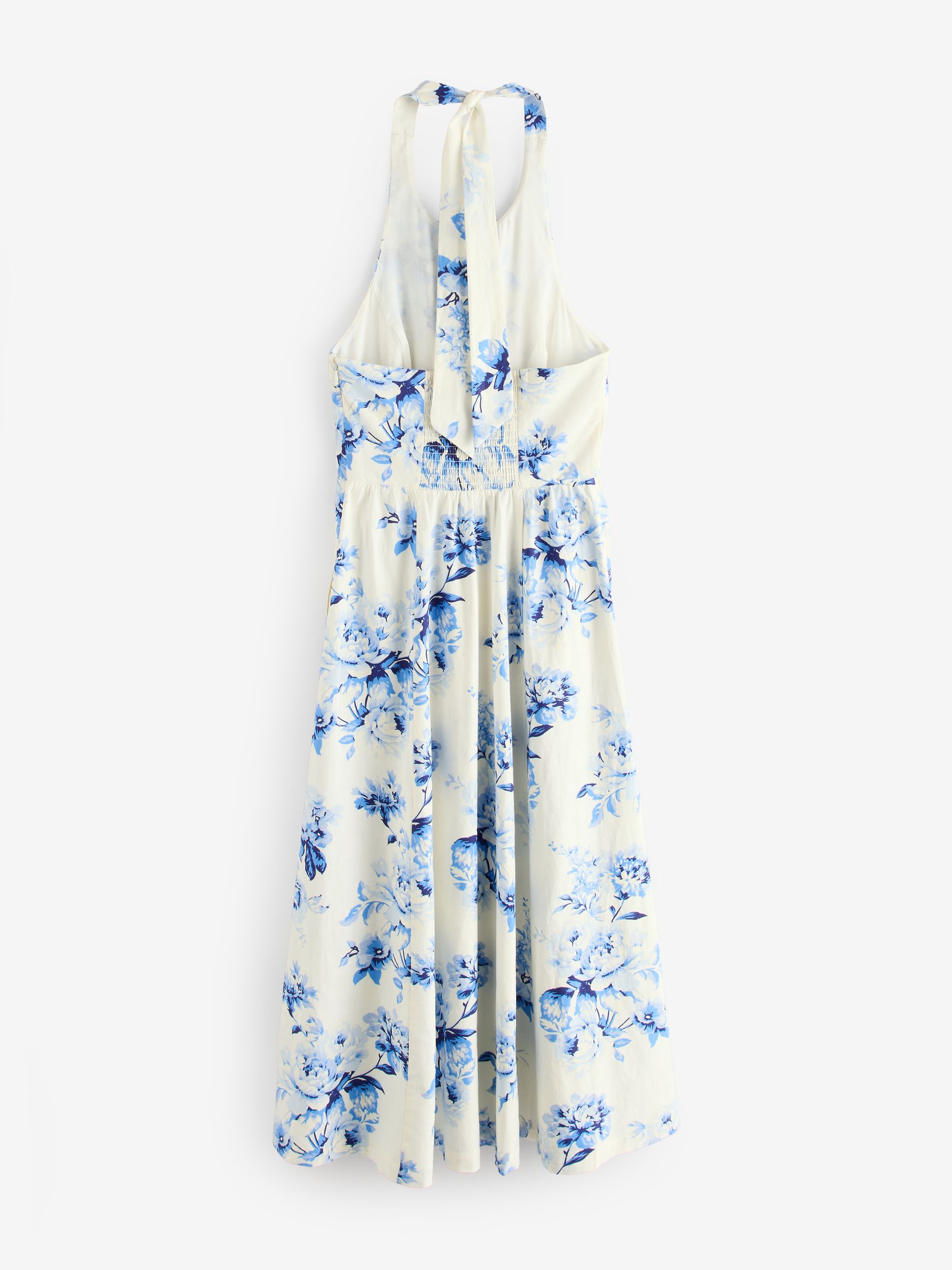 White/Blue Floral Sleeveless Halter Neck Maxi Dress - Image 2 of 5