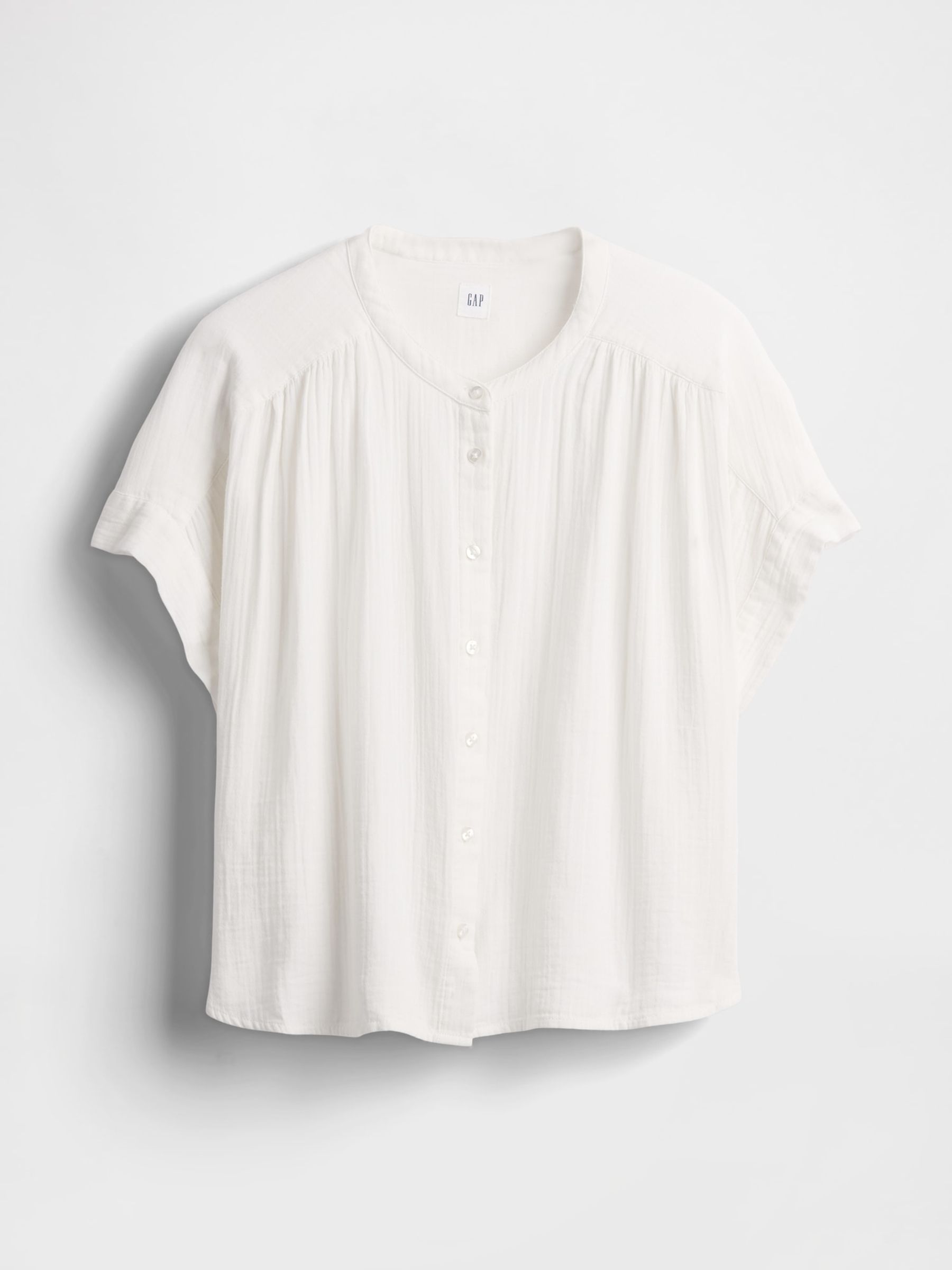 White Crinkle Gauze Dolman Short Sleeve Shirt - Image 5 of 5