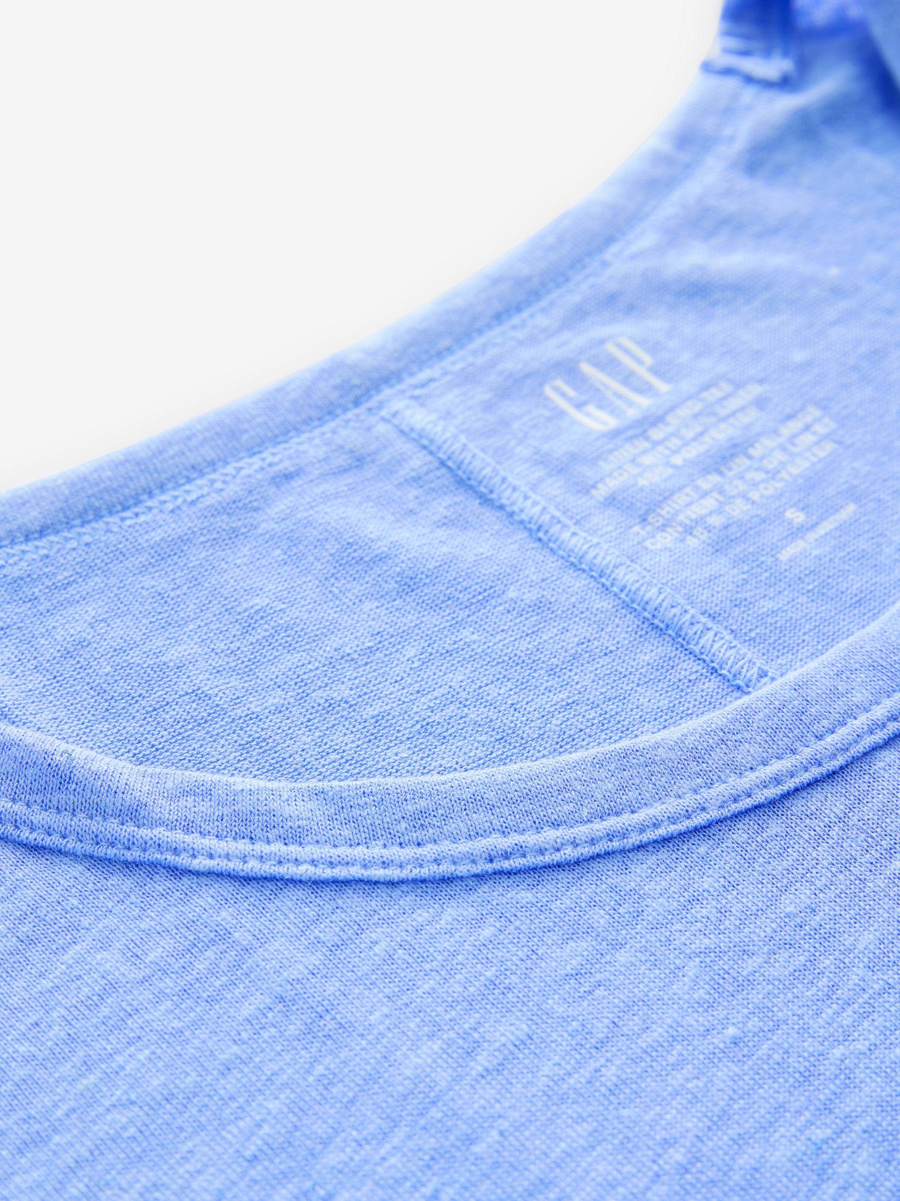 Blue Linen Blend Short Sleeve Scoop Neck T-Shirt - Image 3 of 4