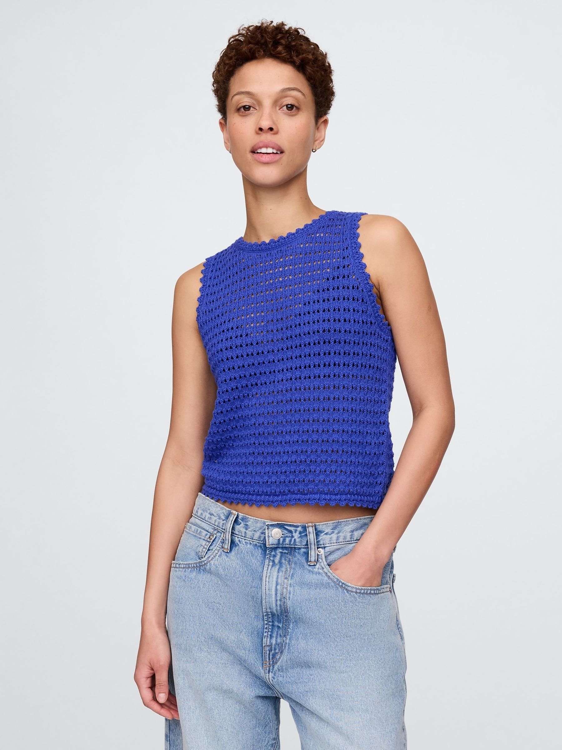 Blue 100% Cotton Crochet Vest - Image 1 of 2