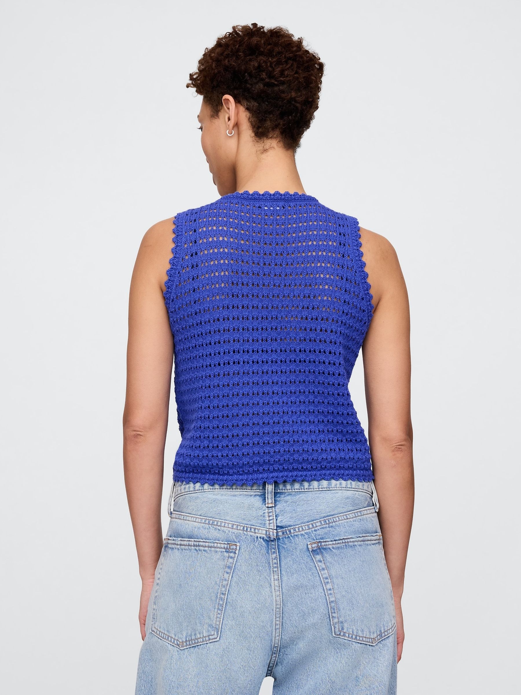 Blue 100% Cotton Crochet Vest - Image 2 of 2