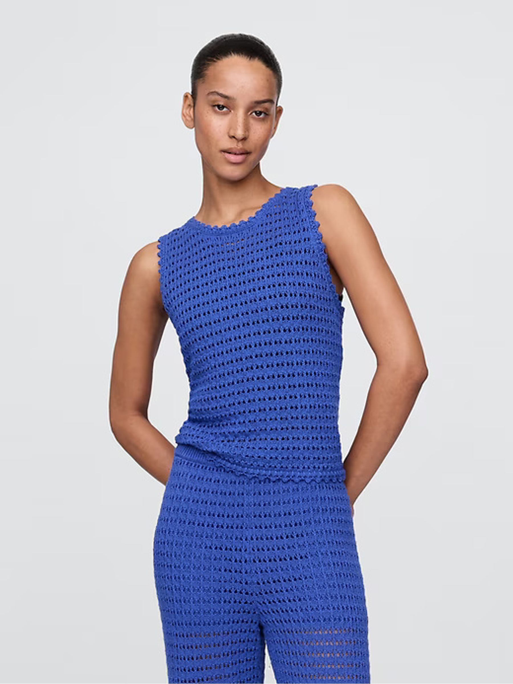 Blue Cotton Crochet Vest Top - Image 3 of 6