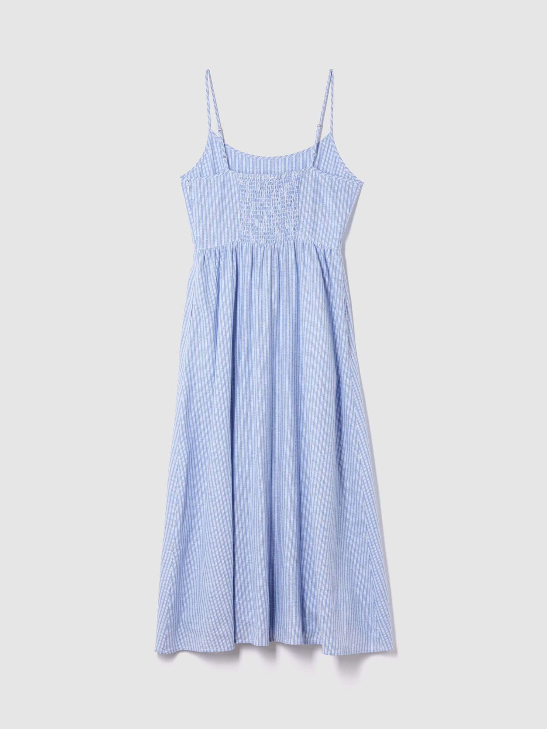 Blue Pinstripe Linen-Blend Drop-Waist Maxi Summer Dress - Image 4 of 5