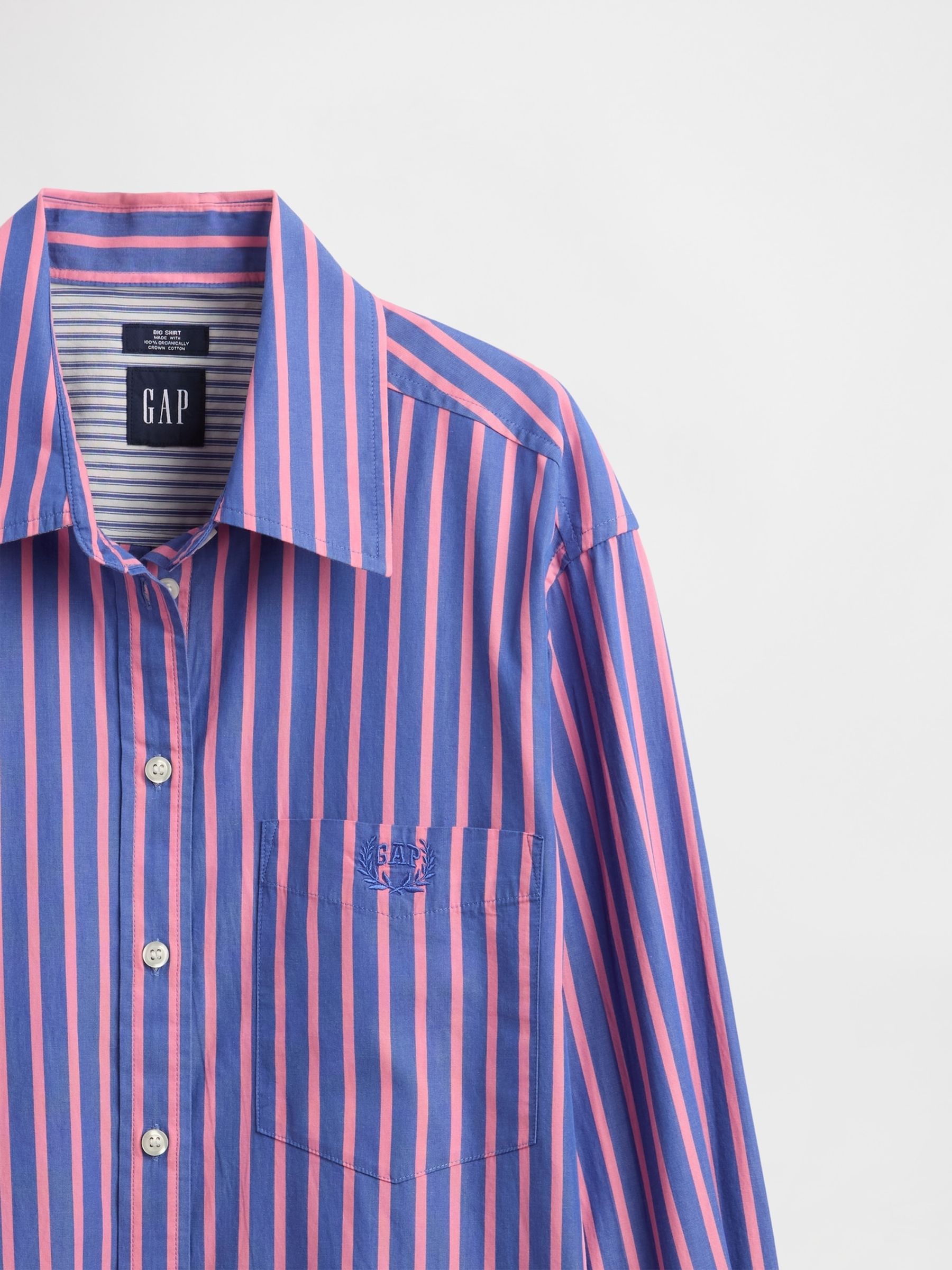 Blue/Pink Cotton Poplin Striped Oversized Shirt - Image 5 of 6