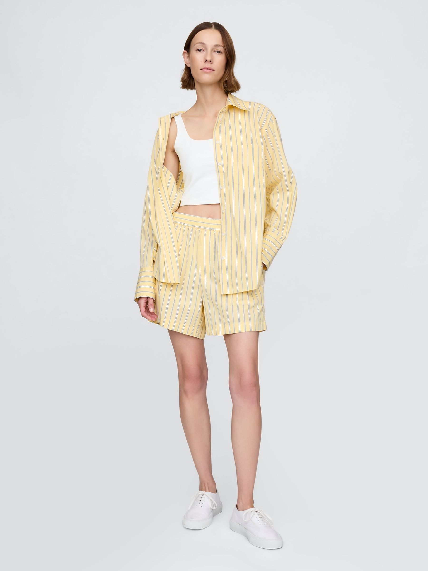Yellow Cotton Poplin Striped Shorts - Image 4 of 9