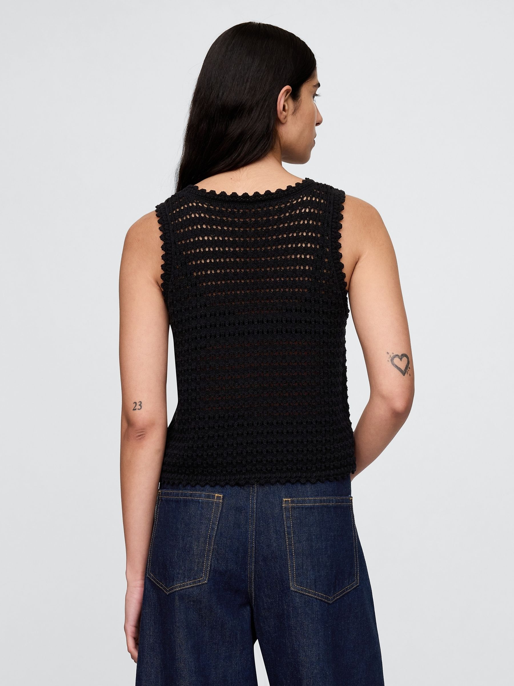 Black 100% Cotton Crochet Vest - Image 2 of 5
