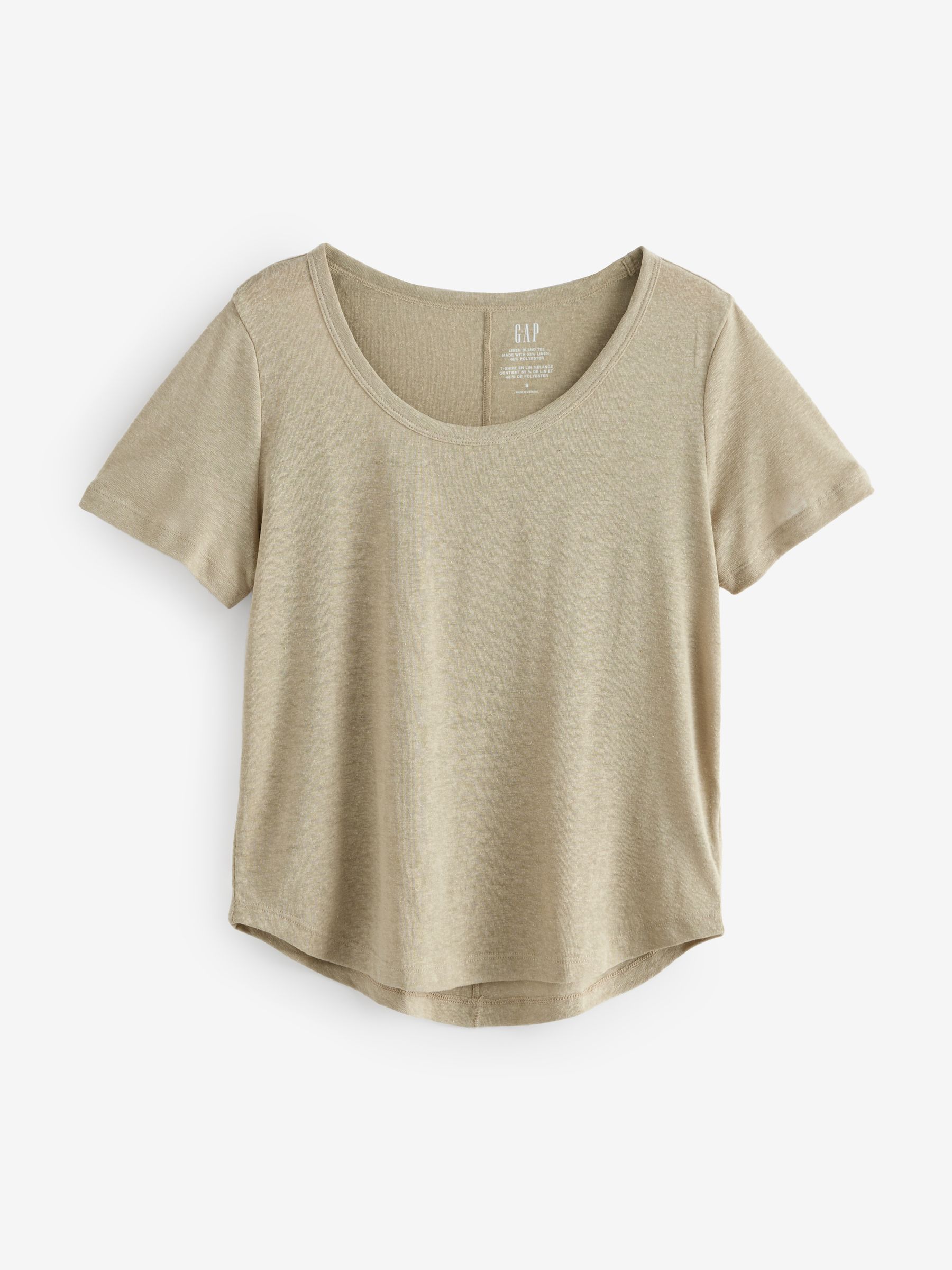 Brown Linen Blend Short Sleeve Scoop Neck T-Shirt - Image 1 of 4