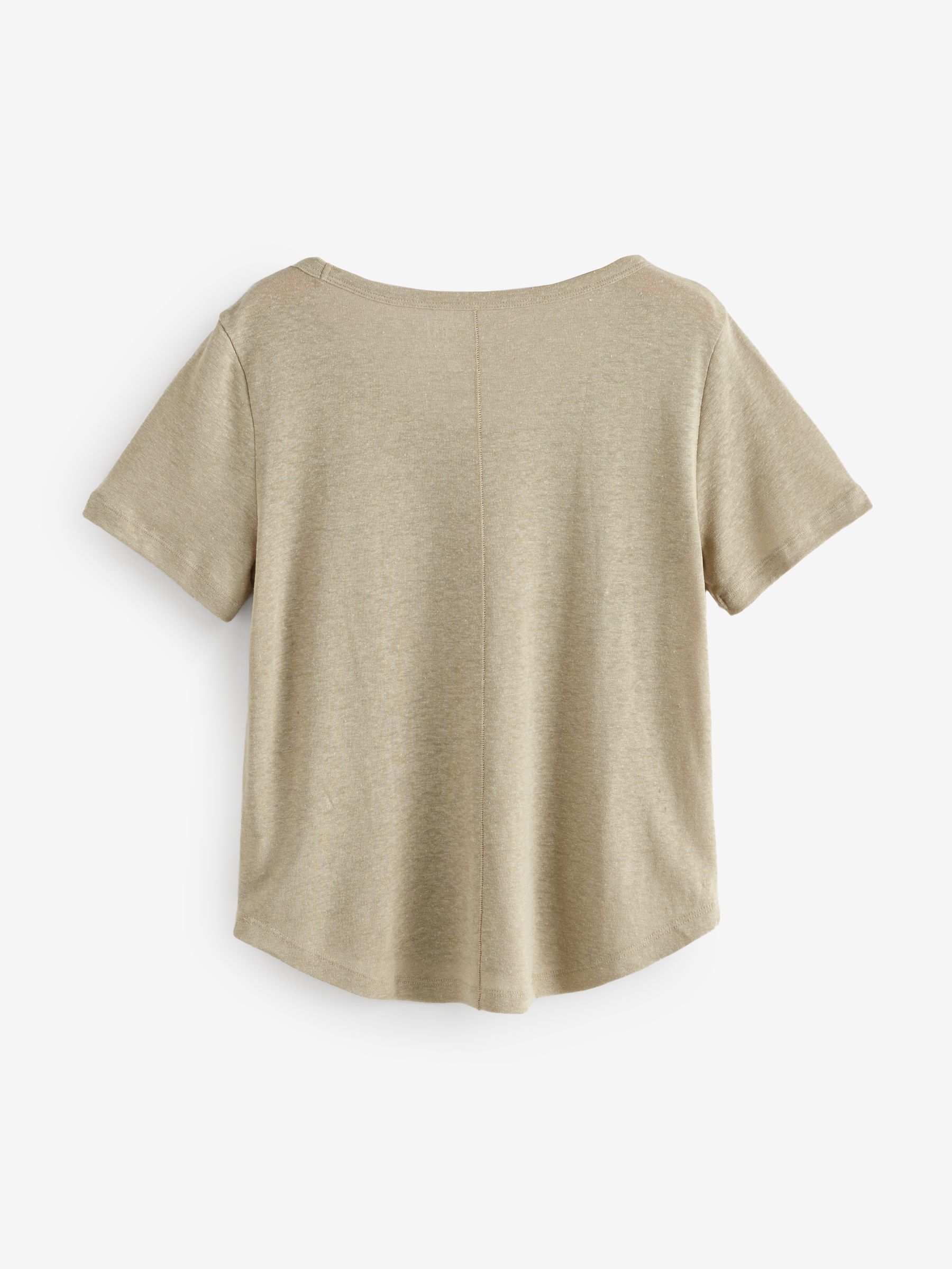 Brown Linen Blend Short Sleeve Scoop Neck T-Shirt - Image 2 of 4