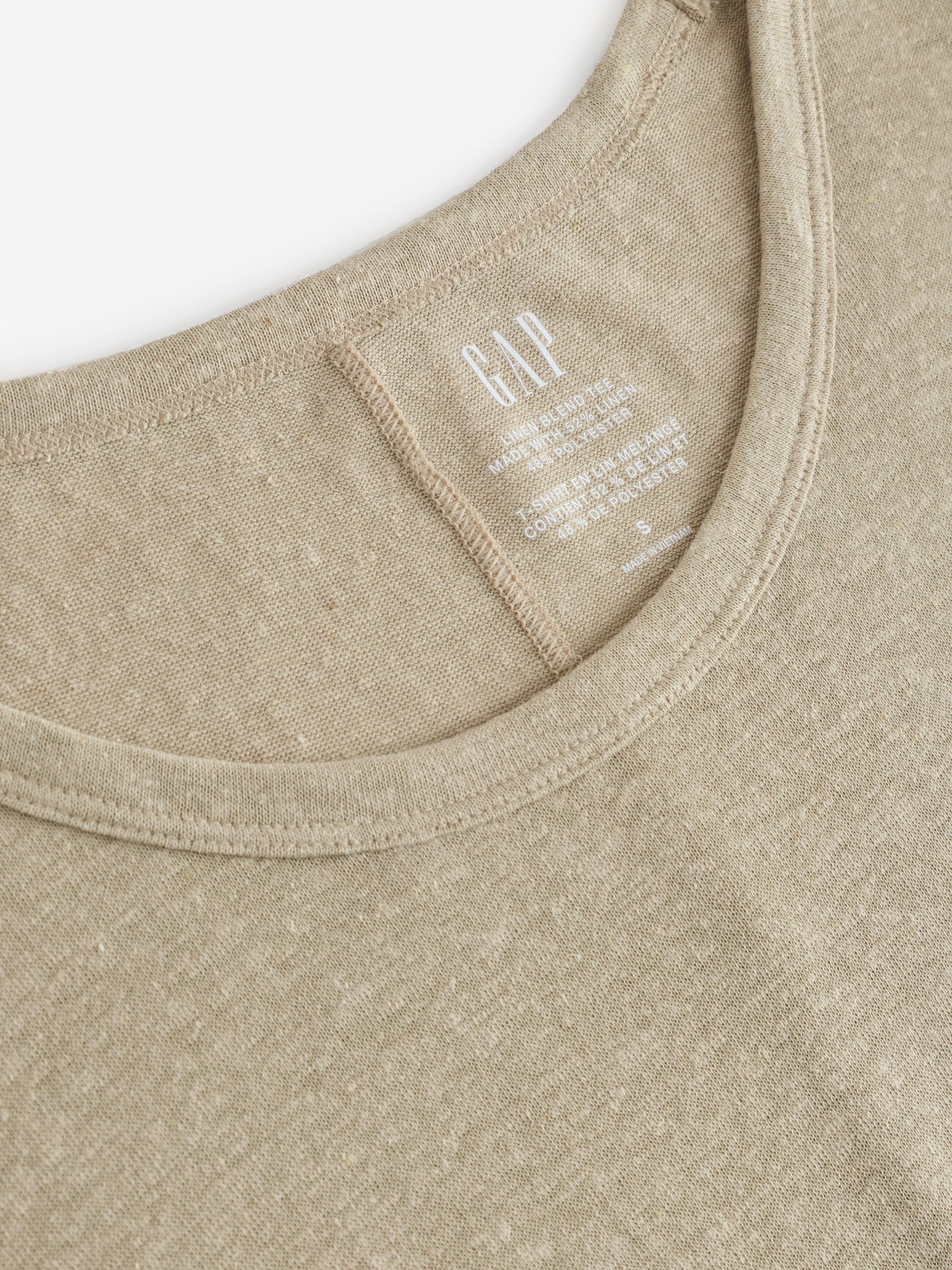 Brown Linen Blend Short Sleeve Scoop Neck T-Shirt - Image 3 of 4
