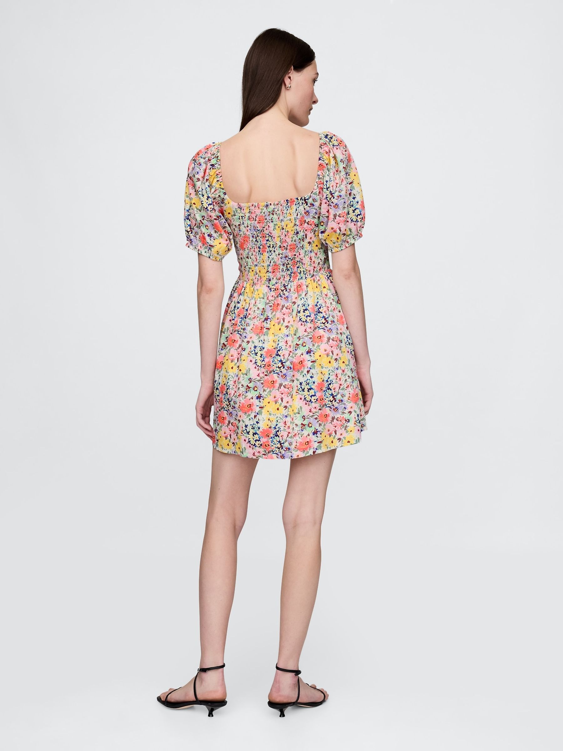 Black Multi Floral Puff-Sleeve Mini Dress - Image 2 of 5