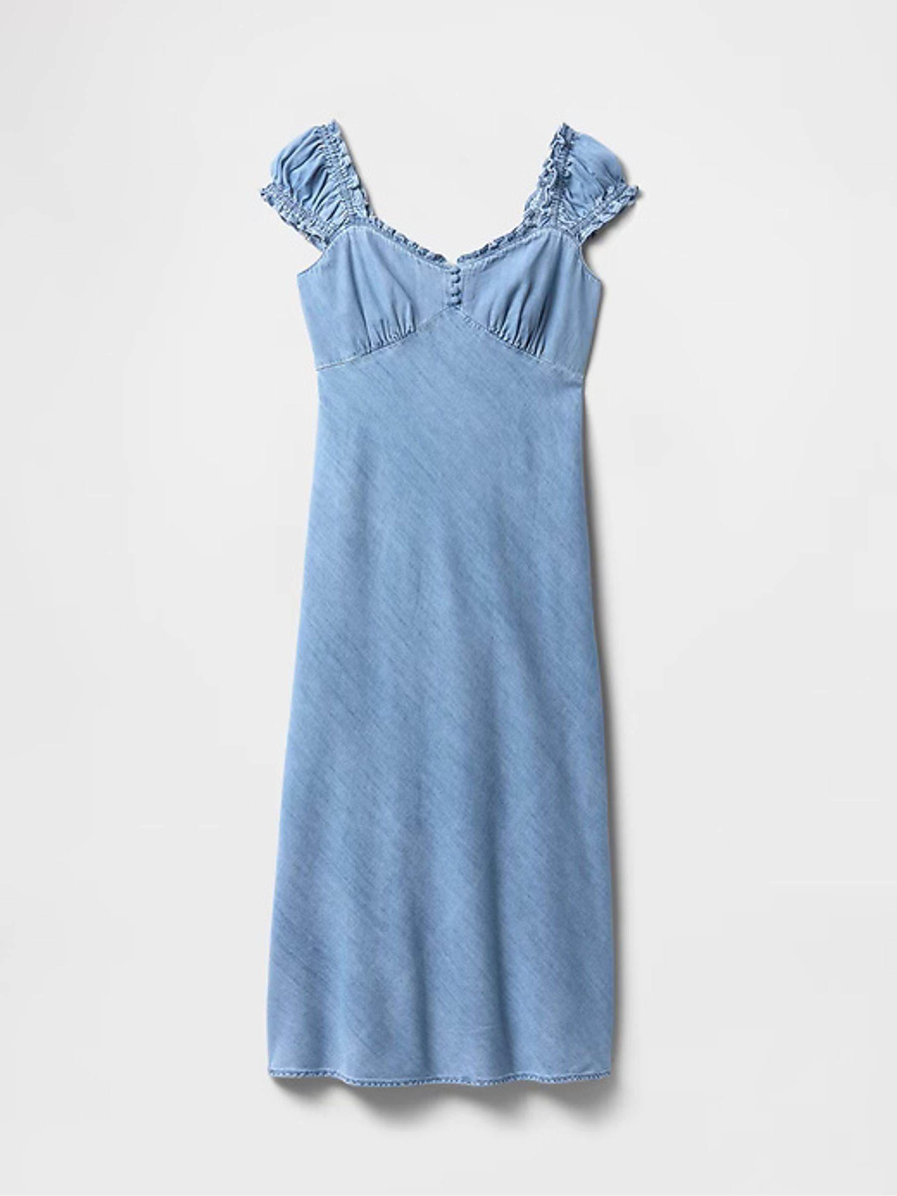 Blue Puff Sleeve Denim Midi Summer Dress - Image 8 of 8