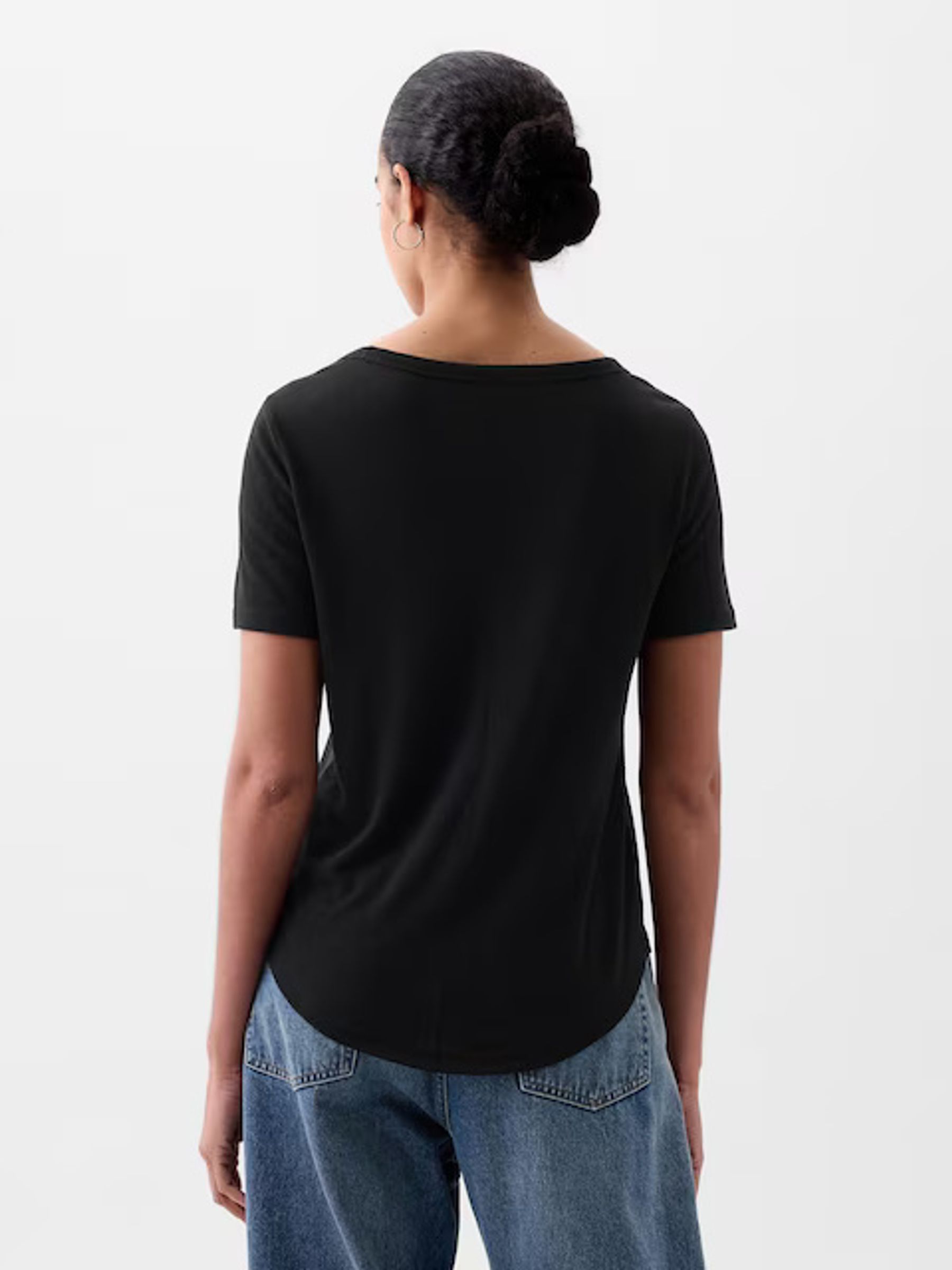 Black Linen Blend Short Sleeve Scoop Neck T-Shirt - Image 2 of 4
