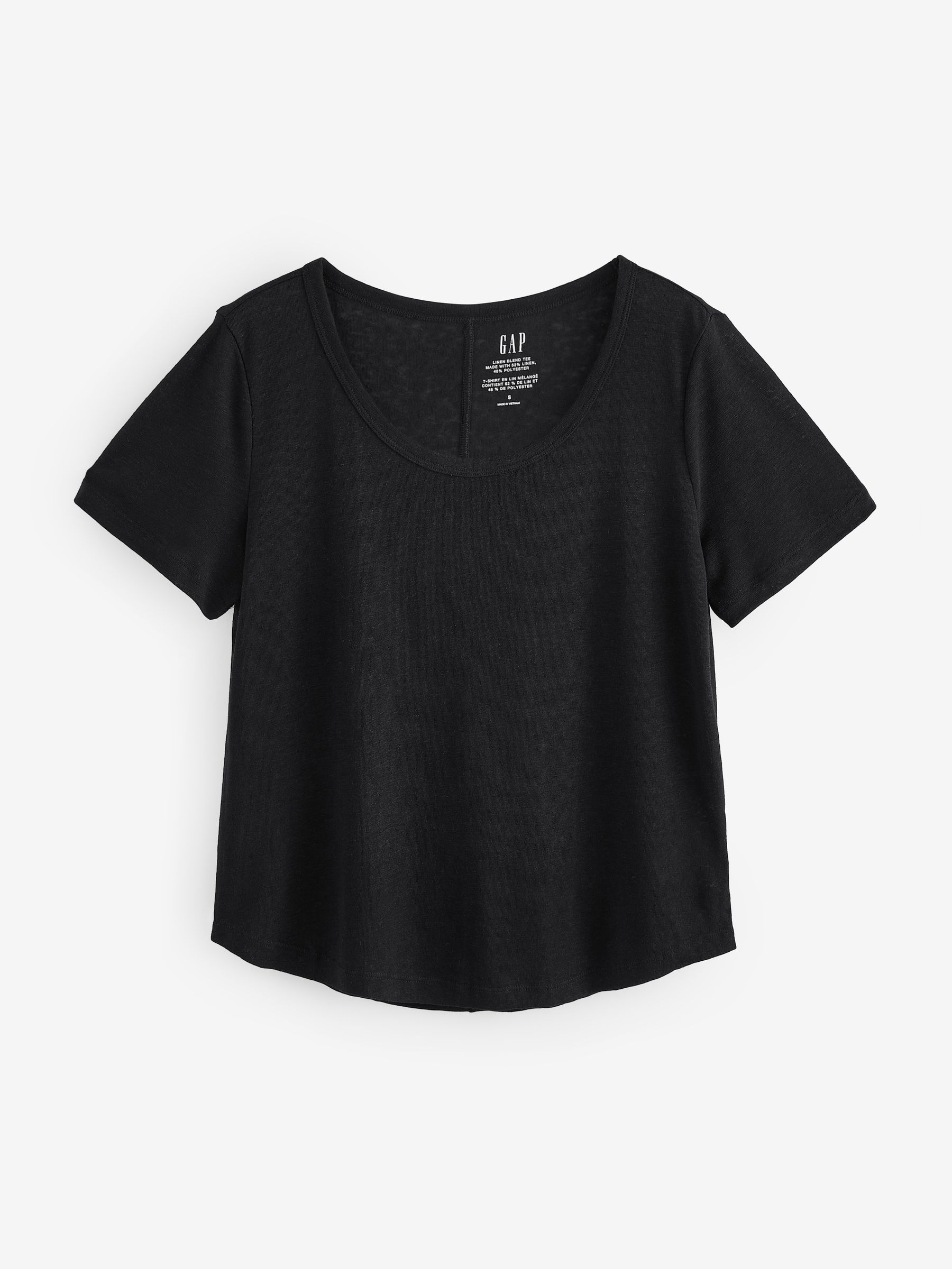 Black Linen Blend Short Sleeve Scoop Neck T-Shirt - Image 4 of 4
