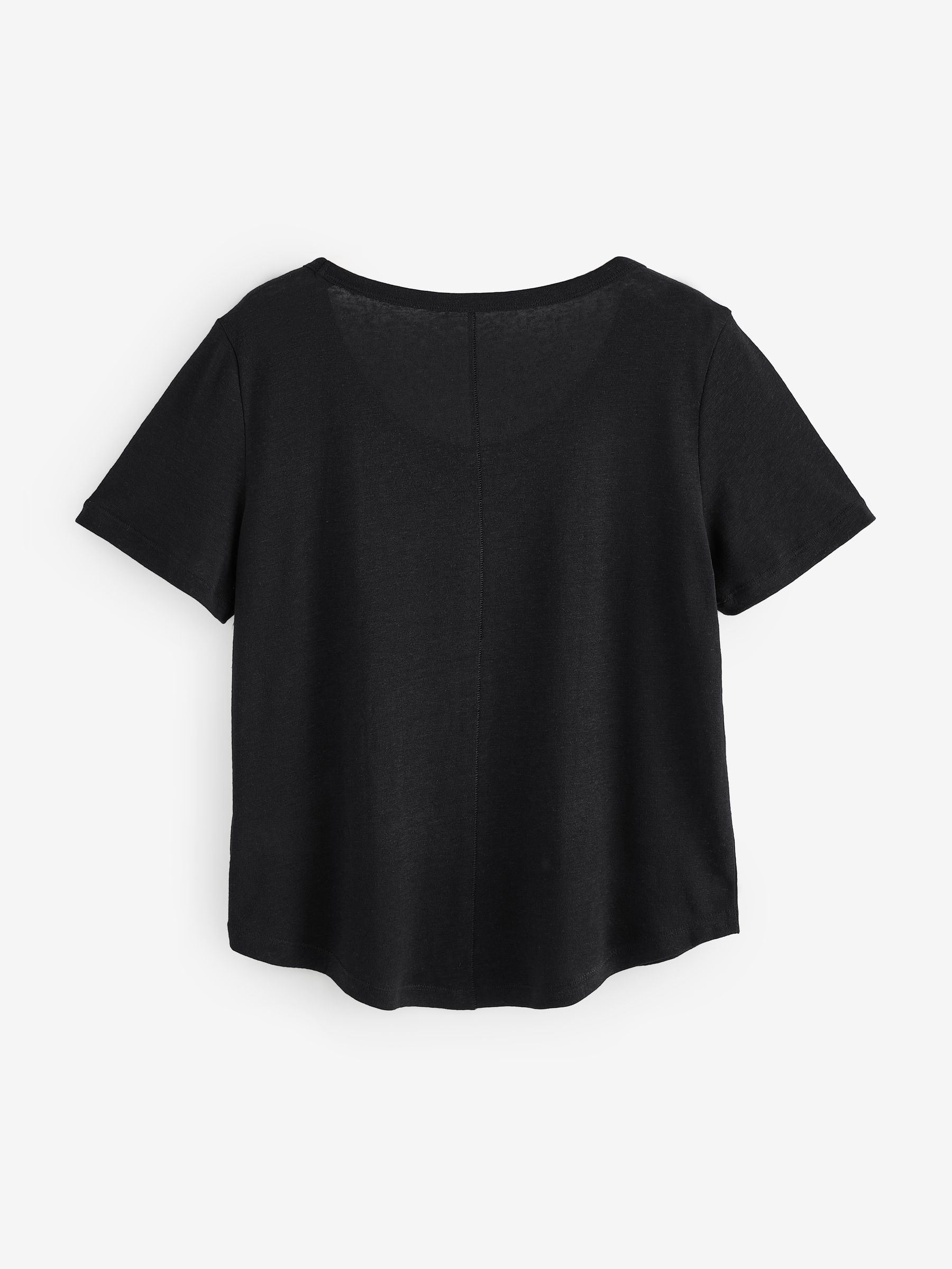 Black Linen Blend Short Sleeve Scoop Neck T-Shirt - Image 5 of 7