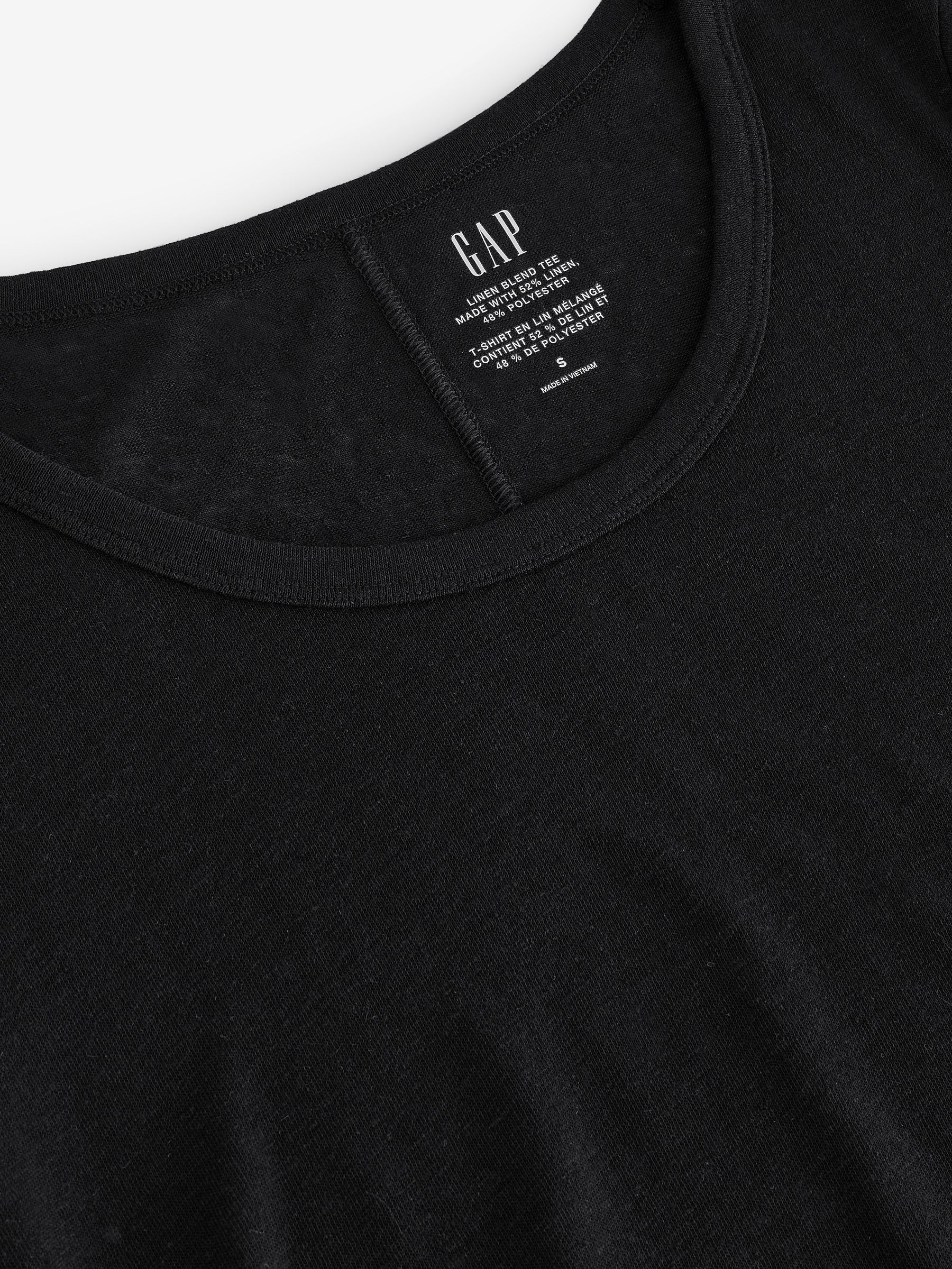 Black Linen Blend Short Sleeve Scoop Neck T-Shirt - Image 6 of 7