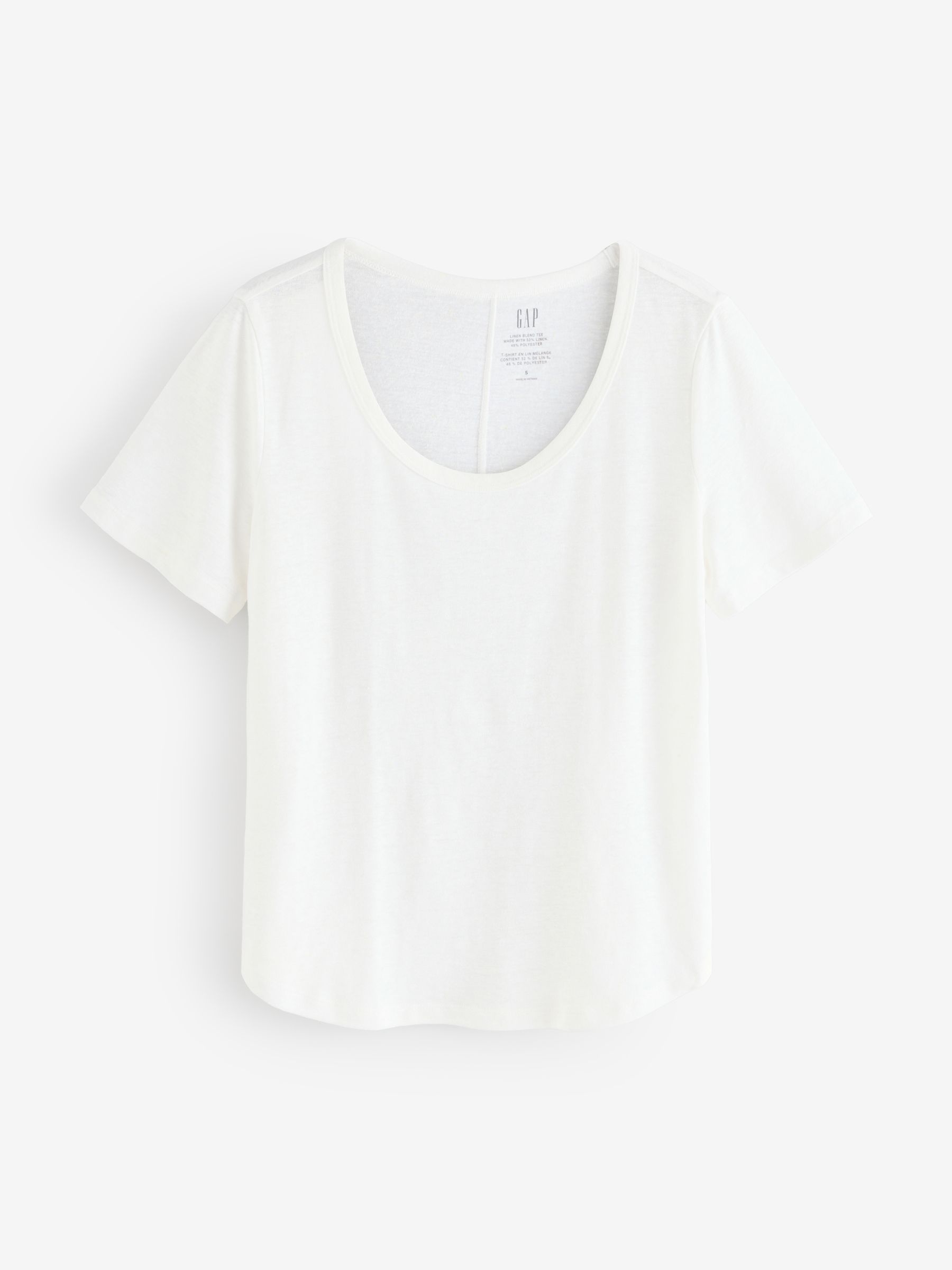 White Linen Blend Short Sleeve Scoop Neck T-Shirt - Image 4 of 7