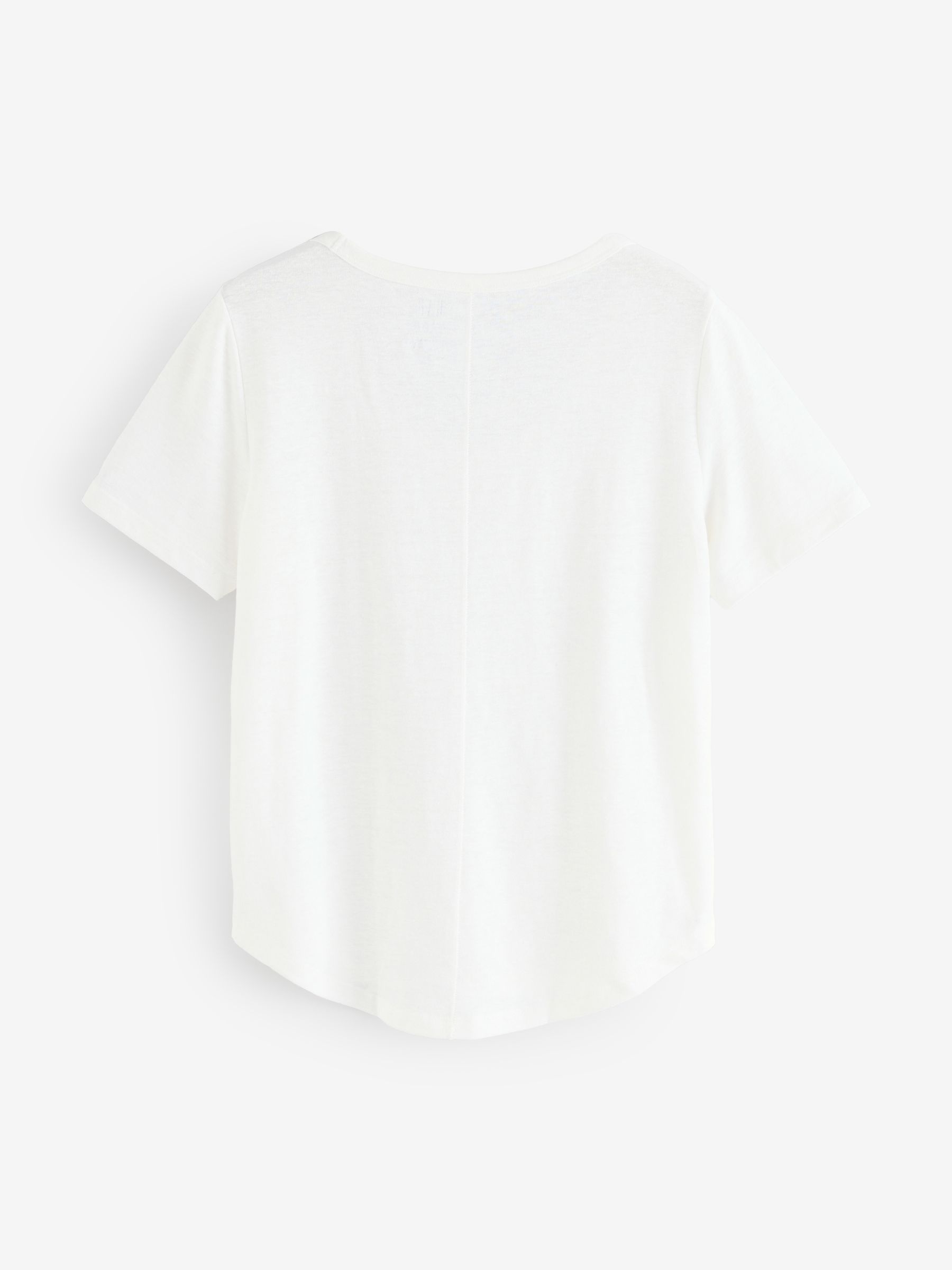 White Linen Blend Short Sleeve Scoop Neck T-Shirt - Image 5 of 7