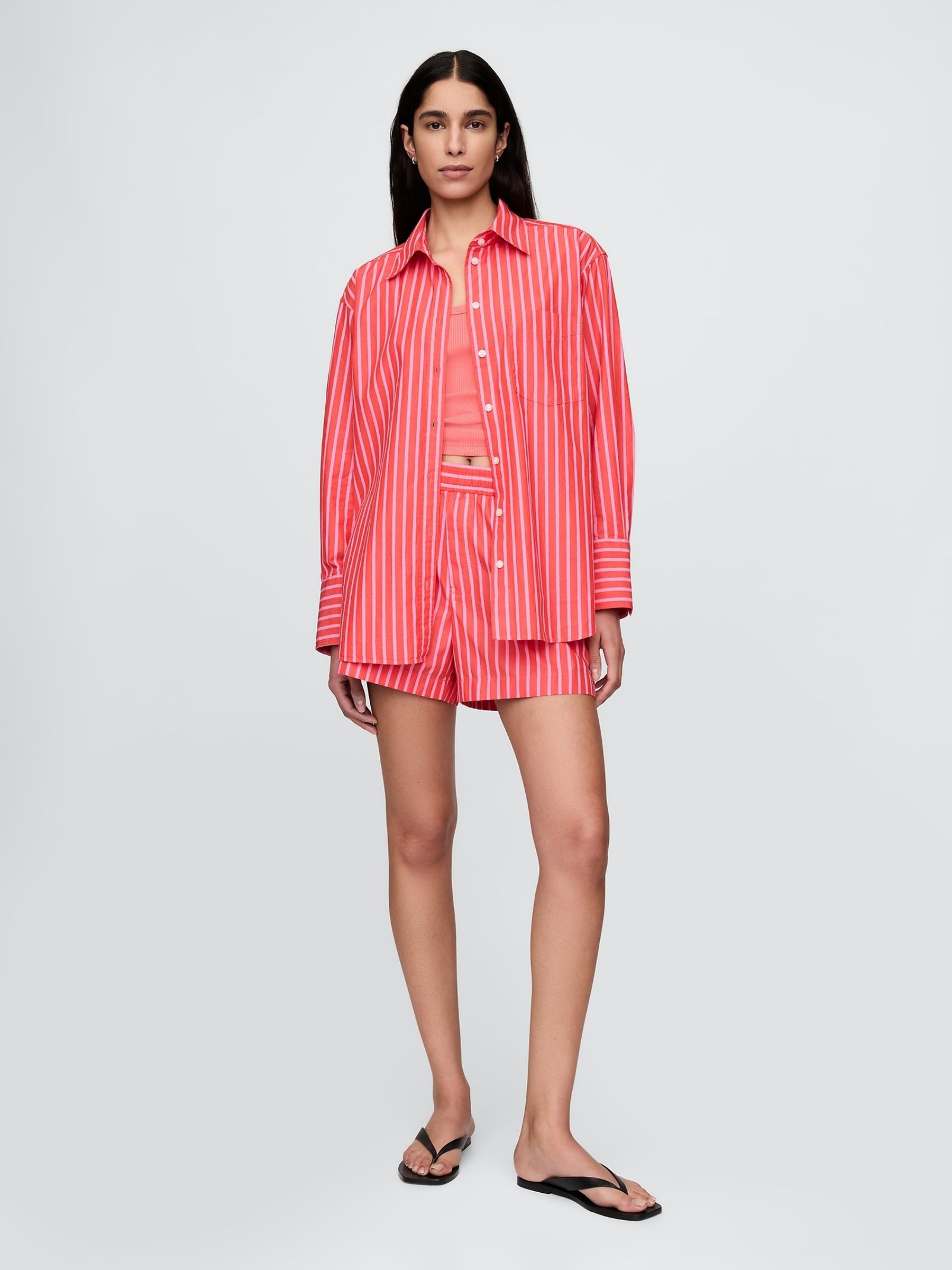 Red Cotton Poplin Striped Shorts - Image 4 of 7