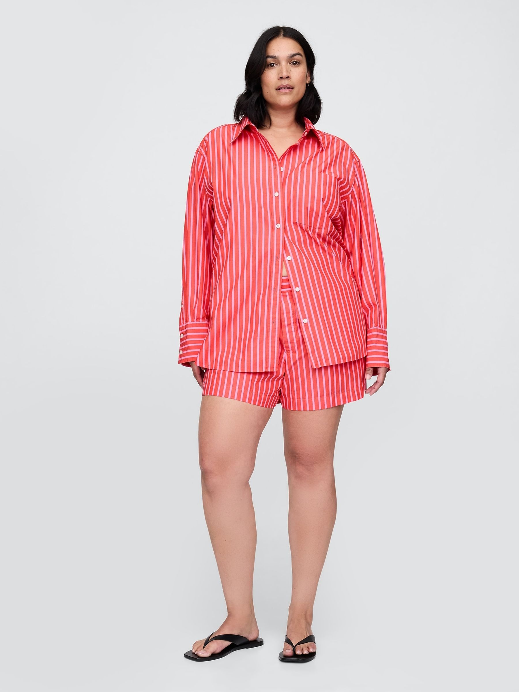 Red Cotton Poplin Striped Shorts - Image 5 of 7