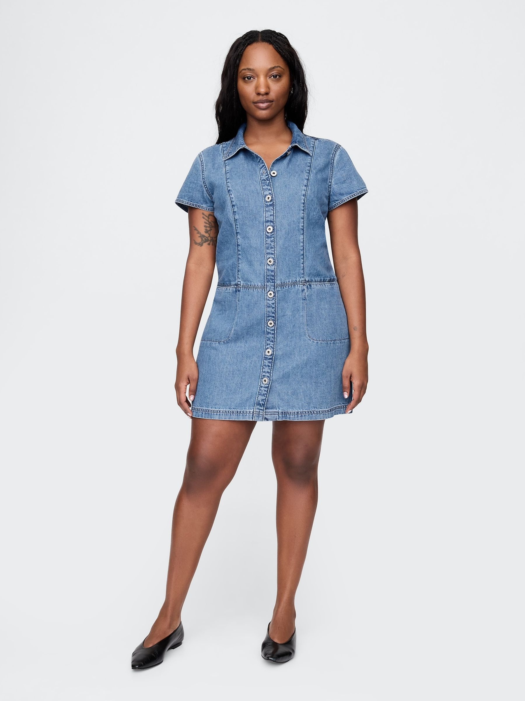 Blue UltraSoft Denim Mini Shift Dress - Image 2 of 5