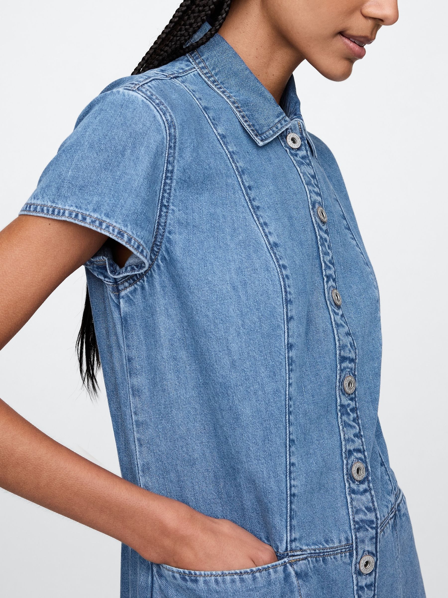 Blue UltraSoft Denim Mini Shift Dress - Image 5 of 5