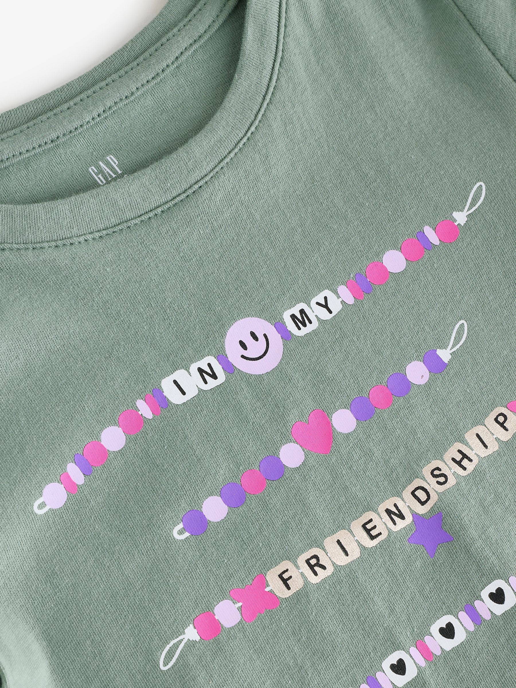 Green Friendship Bracelet Short Sleeve Crew Neck Graphic T-Shirt (4-13yrs) - Image 3 of 4
