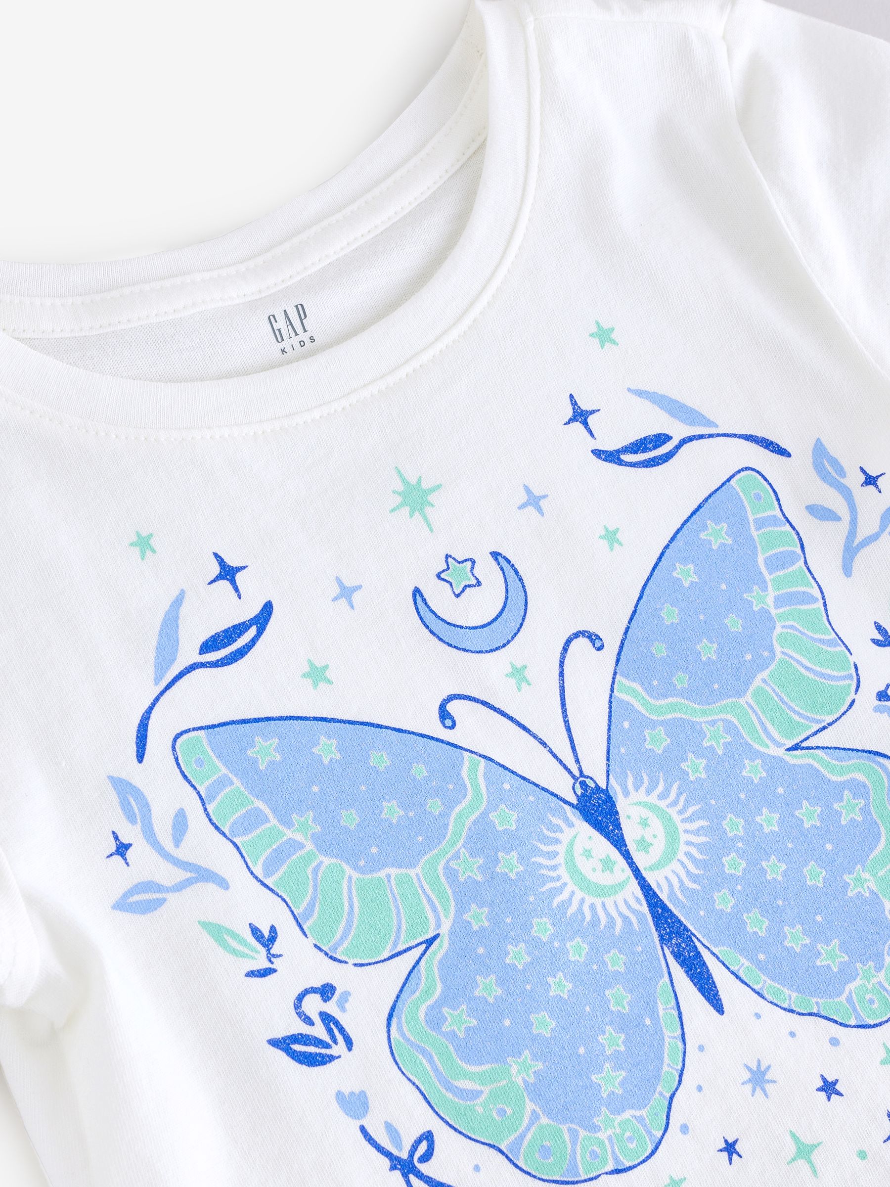 White/Blue Butterfly Logo Short Sleeve Crew Neck T-Shirt - Image 3 of 4