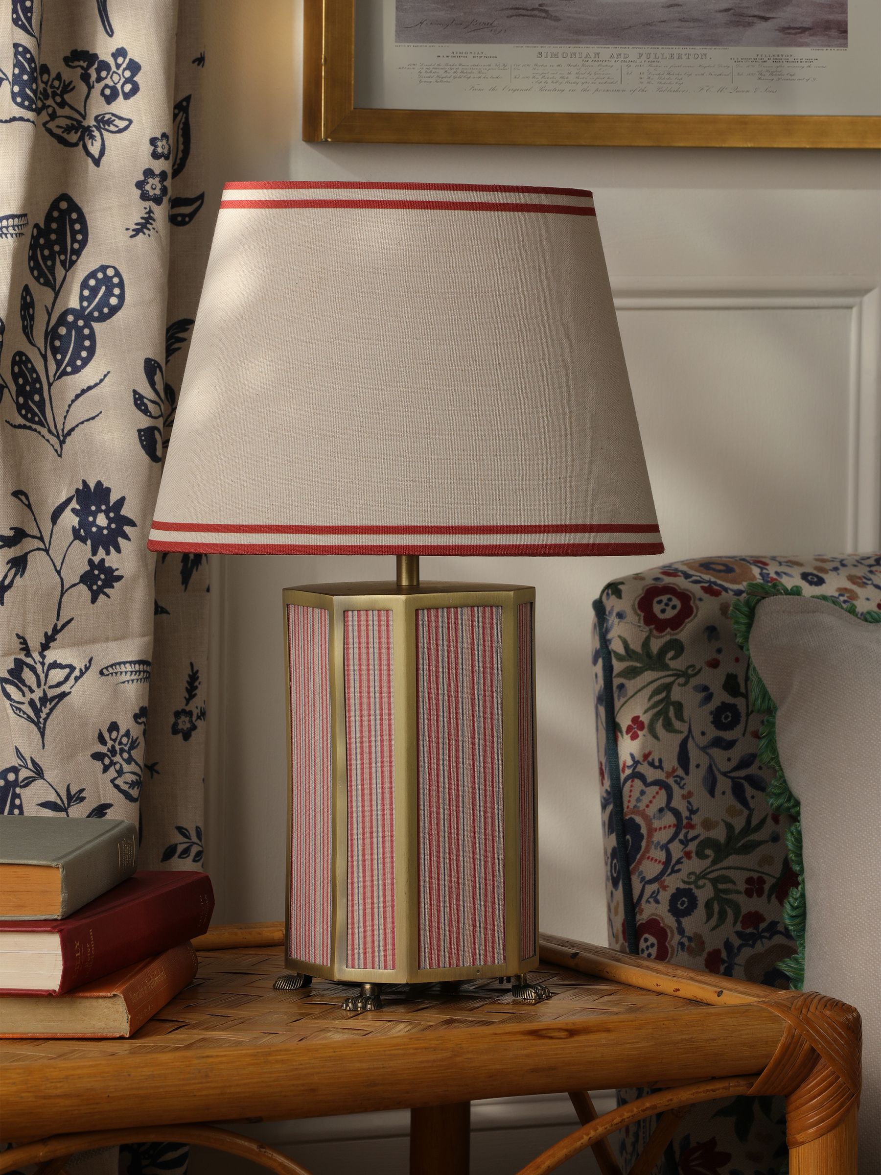 Red Helmingham Antique Brass Claw Foot Table Lamp - Image 2 of 9