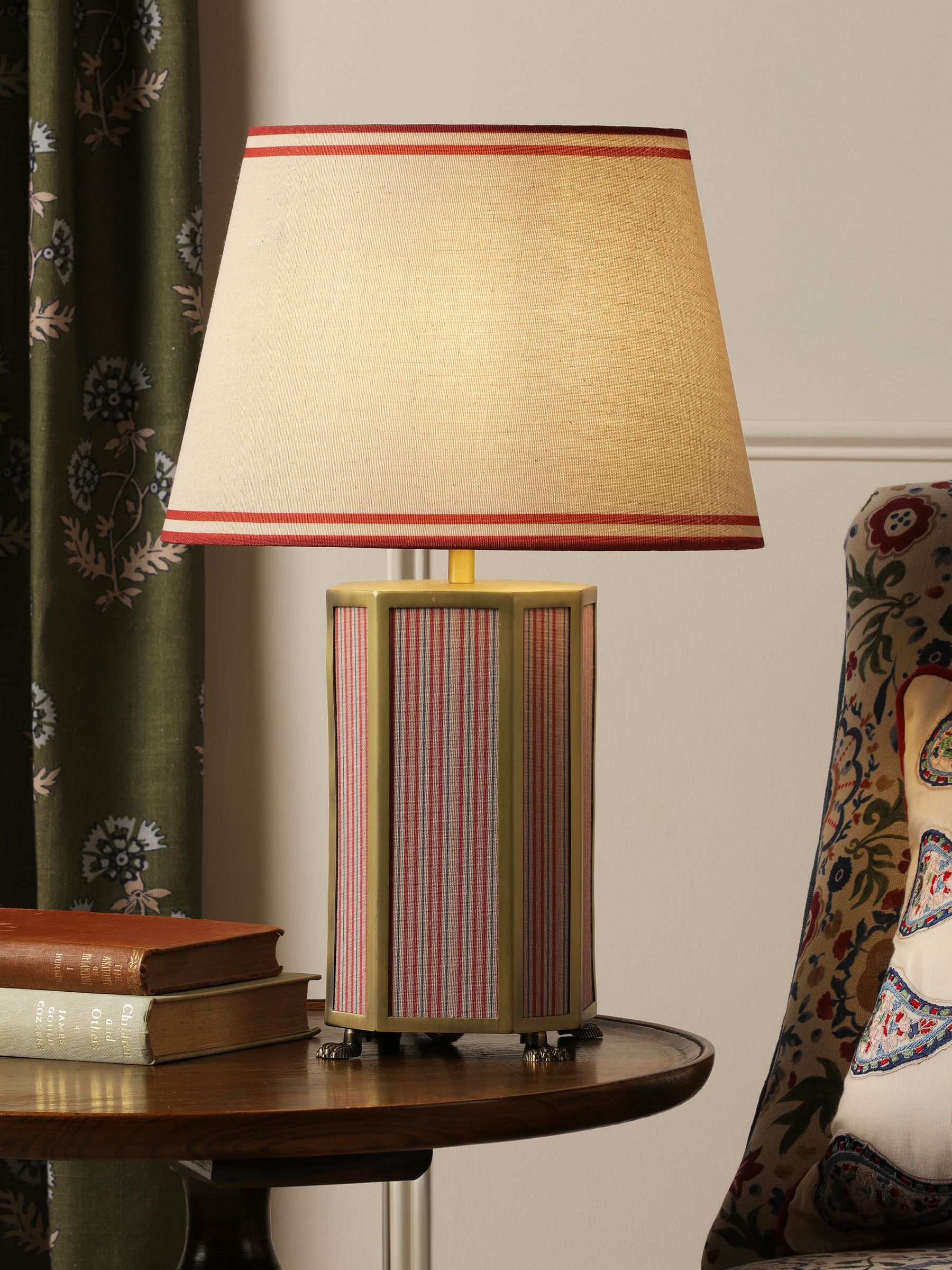 Red Helmingham Antique Brass Claw Foot Table Lamp - Image 3 of 9