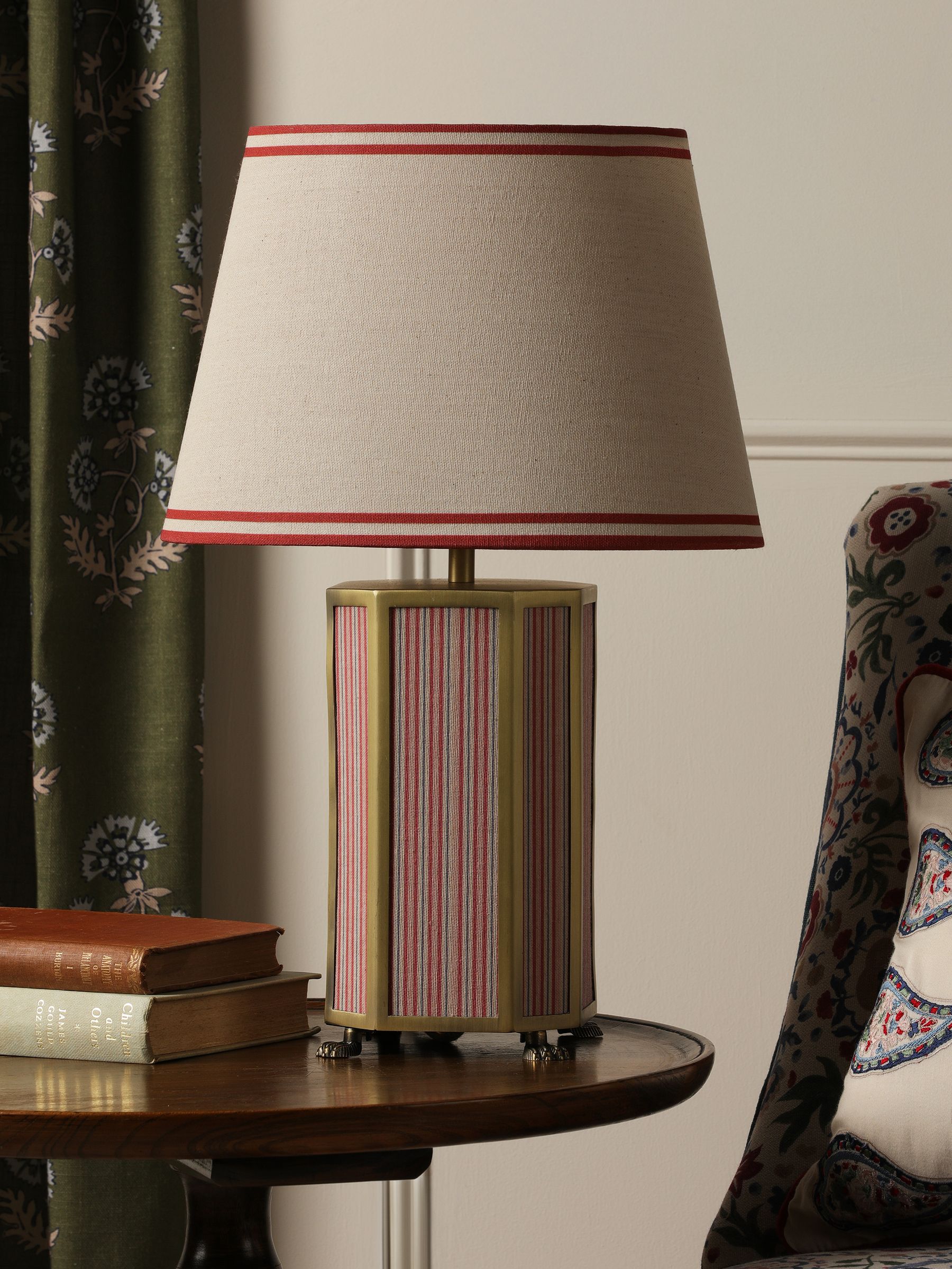 Red Helmingham Antique Brass Claw Foot Table Lamp - Image 4 of 9