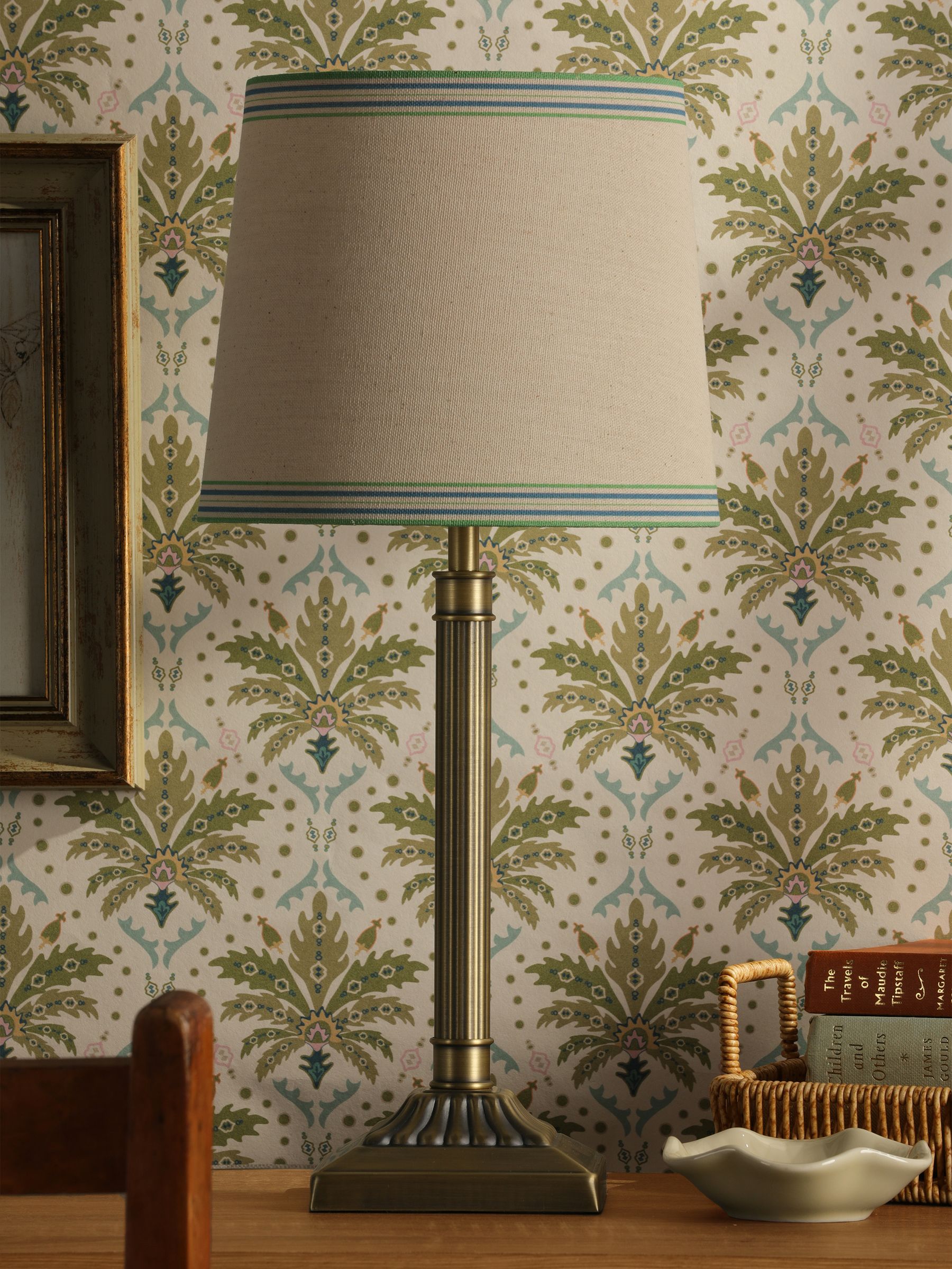 Antique Brass Buscot Square Base Table Lamp with Shade - Image 2 of 6