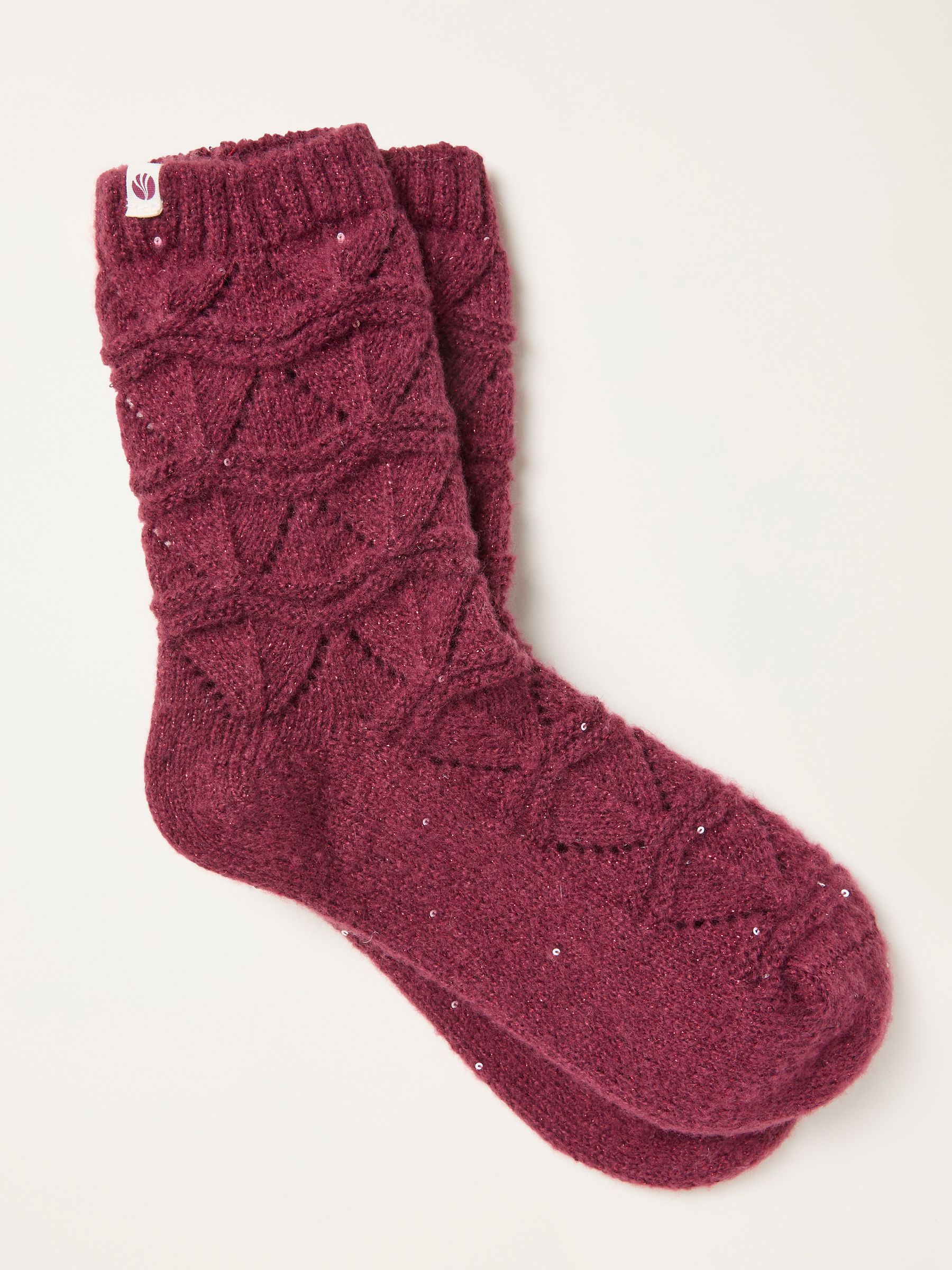 Burgundy Red Pointelle Sparkle Lounge Socks - Image 1 of 2