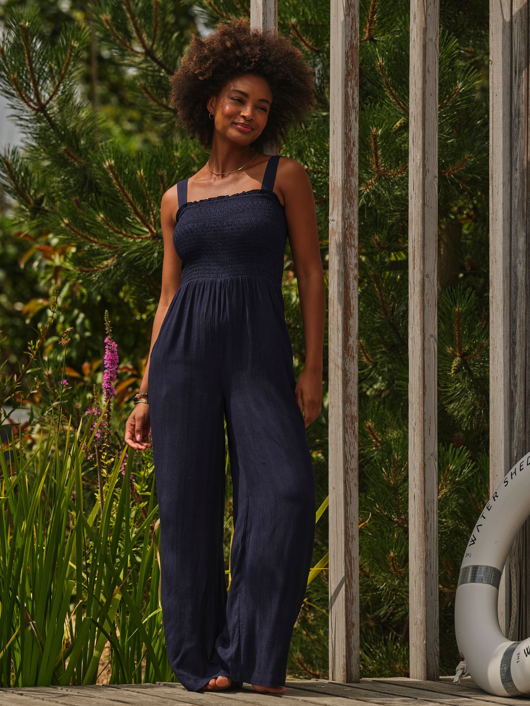 Navy Beachwear Shirred Jumpsuit - Image 1 of 5