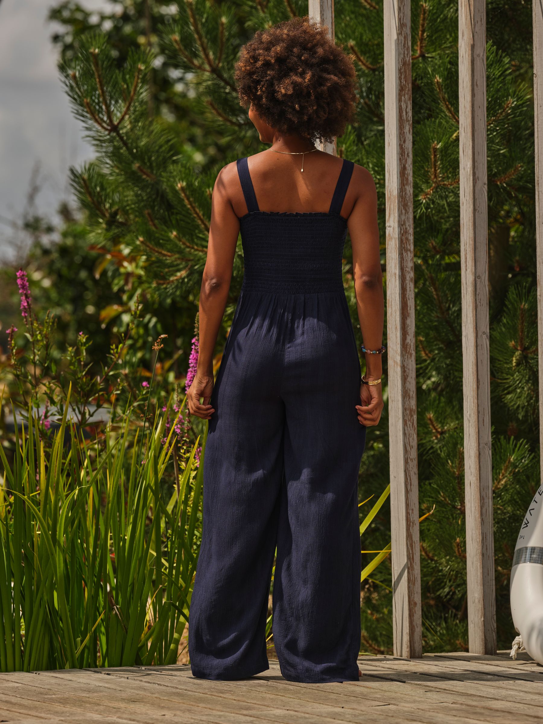 Navy Beachwear Shirred Jumpsuit - Image 2 of 5