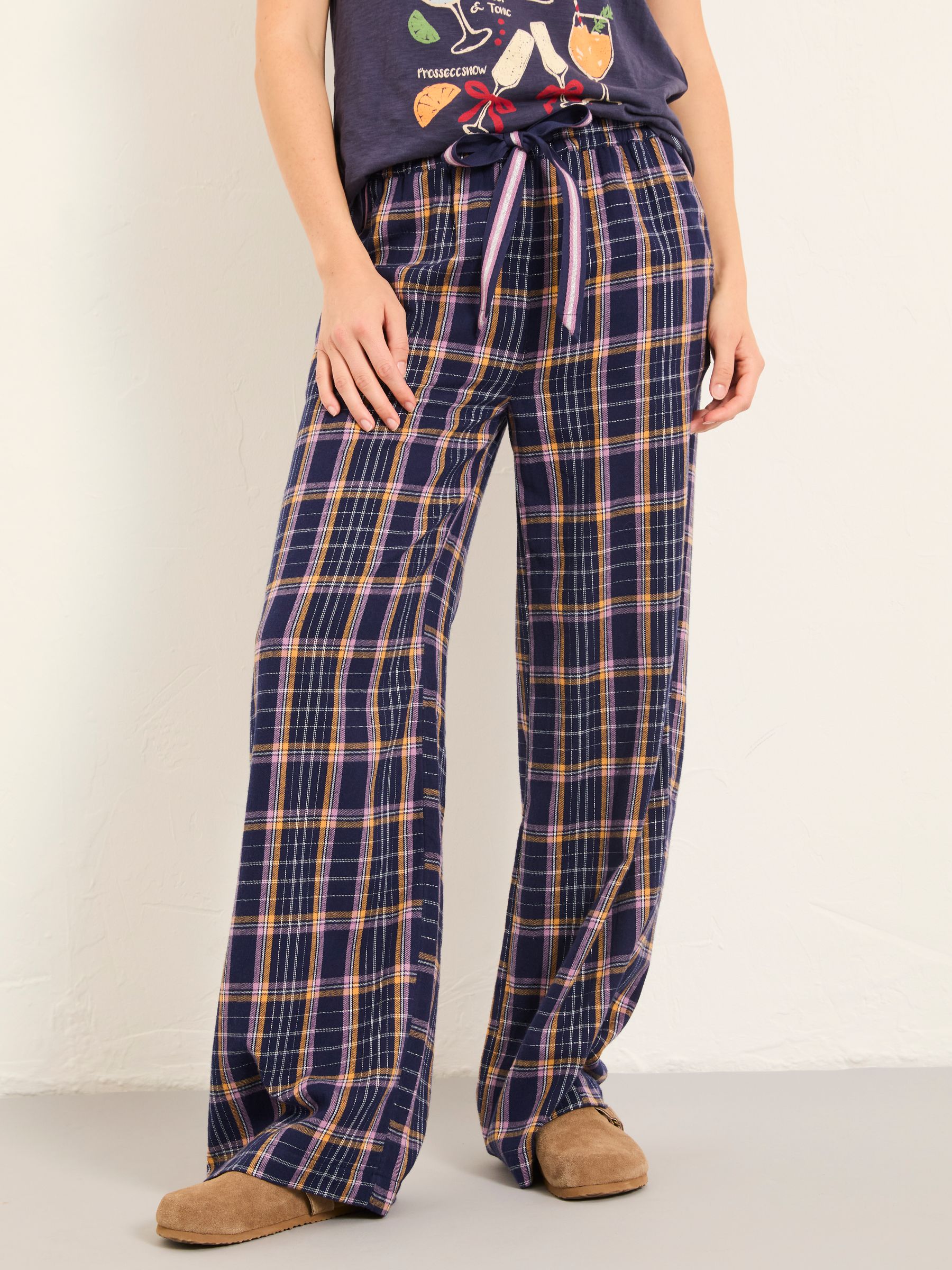 Lola Navy Metallic Check Pyjama Bottoms - Image 1 of 6 Lola Navy Metallic Check Pyjama Bottoms - Image 1 of 6