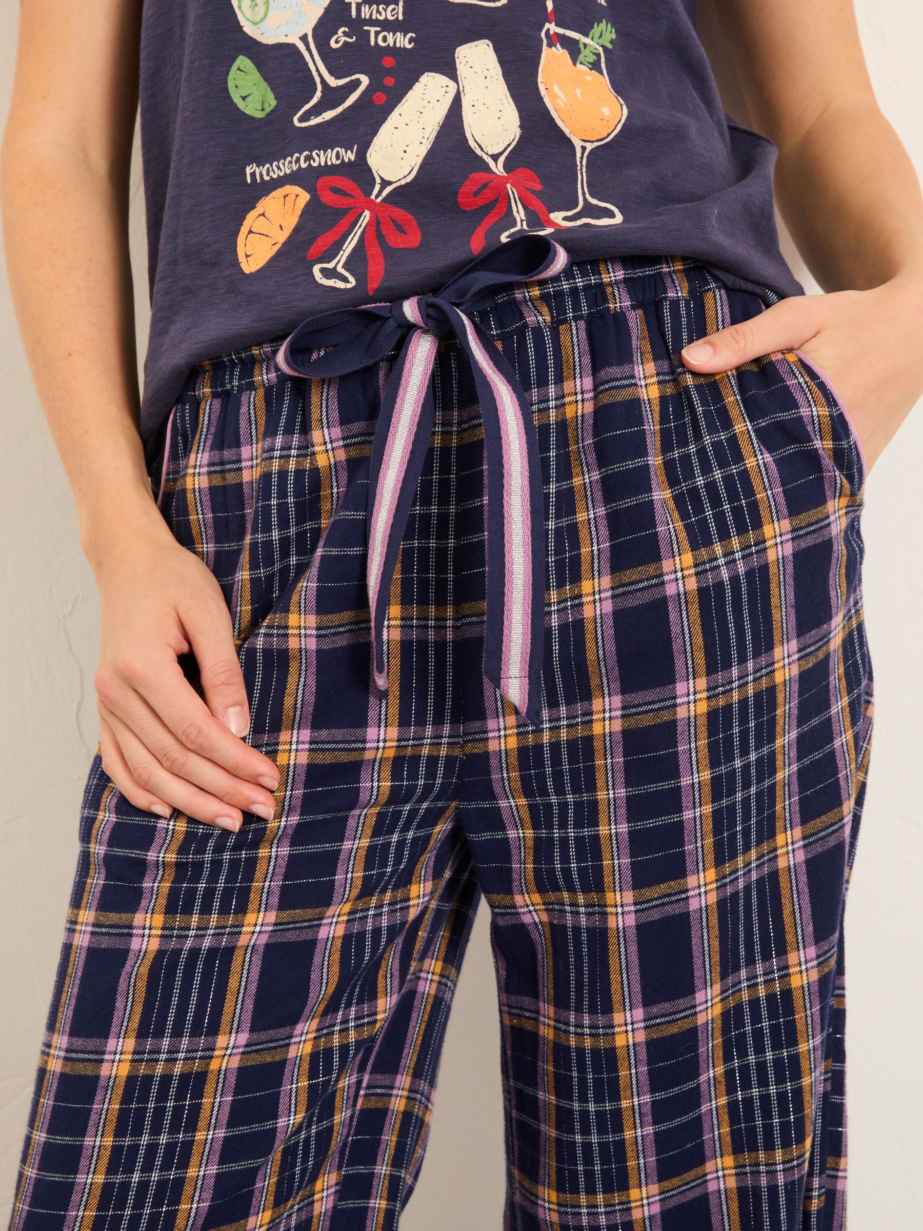 Lola Navy Metallic Check Pyjama Bottoms - Image 5 of 6