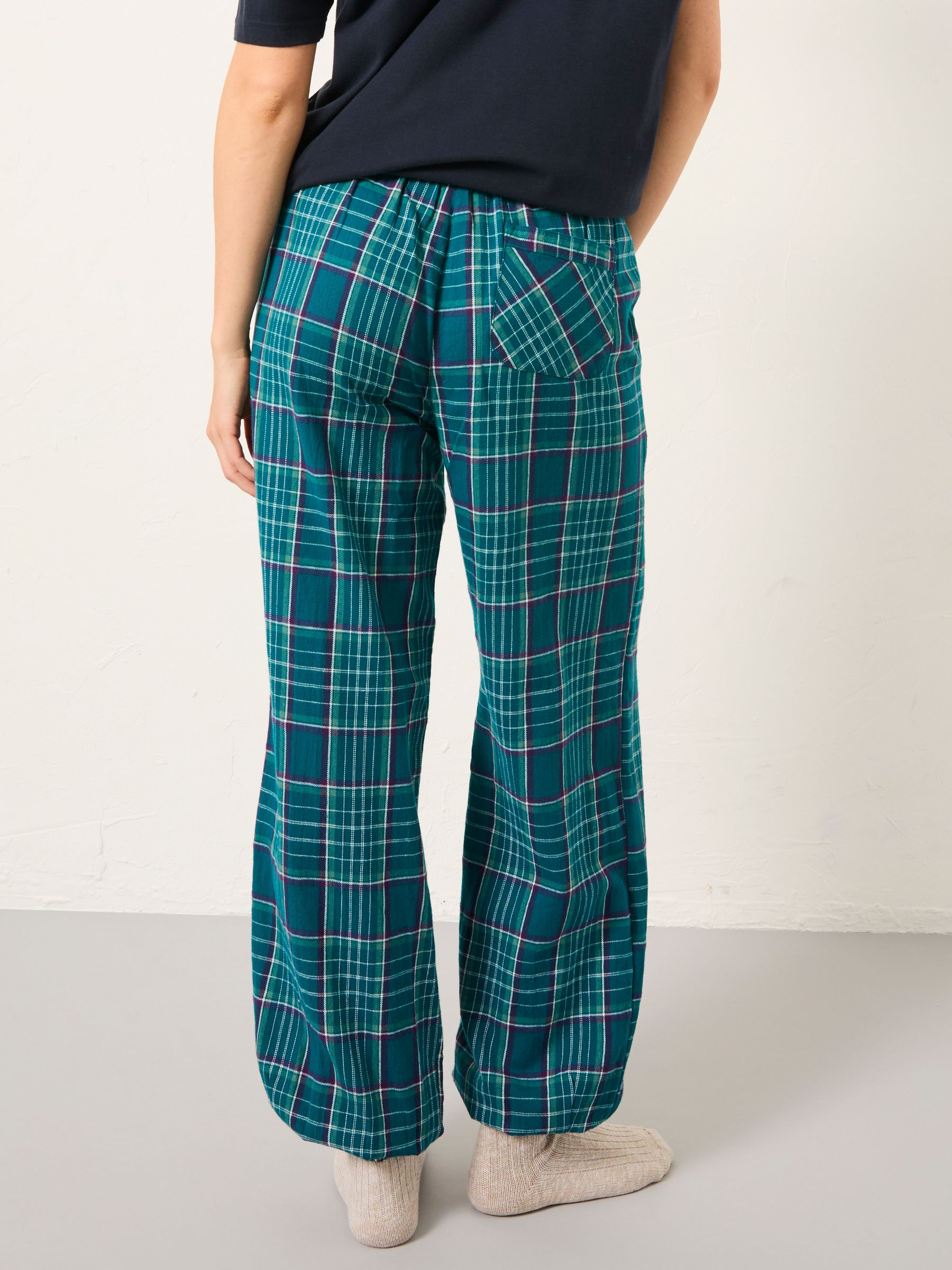 Rae Teal Blue Check Boyfriend Pyjama Bottoms - Image 2 of 6 Rae Teal Blue Check Boyfriend Pyjama Bottoms - Image 2 of 6