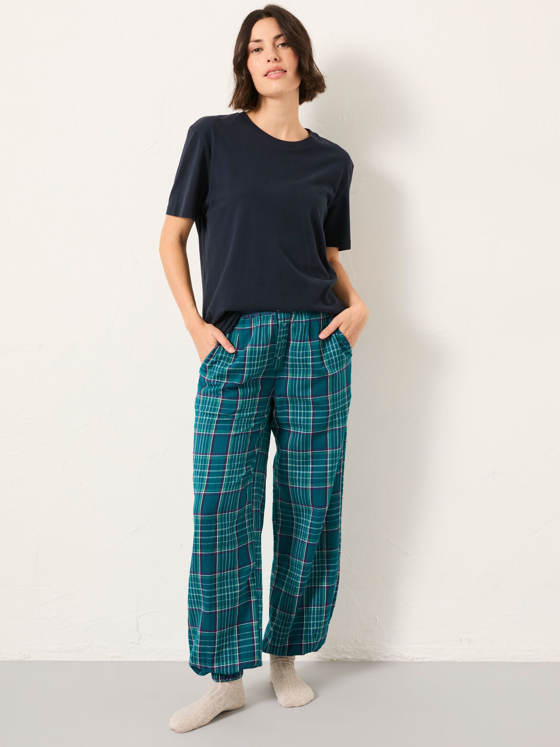 Rae Teal Blue Check Boyfriend Pyjama Bottoms - Image 3 of 6