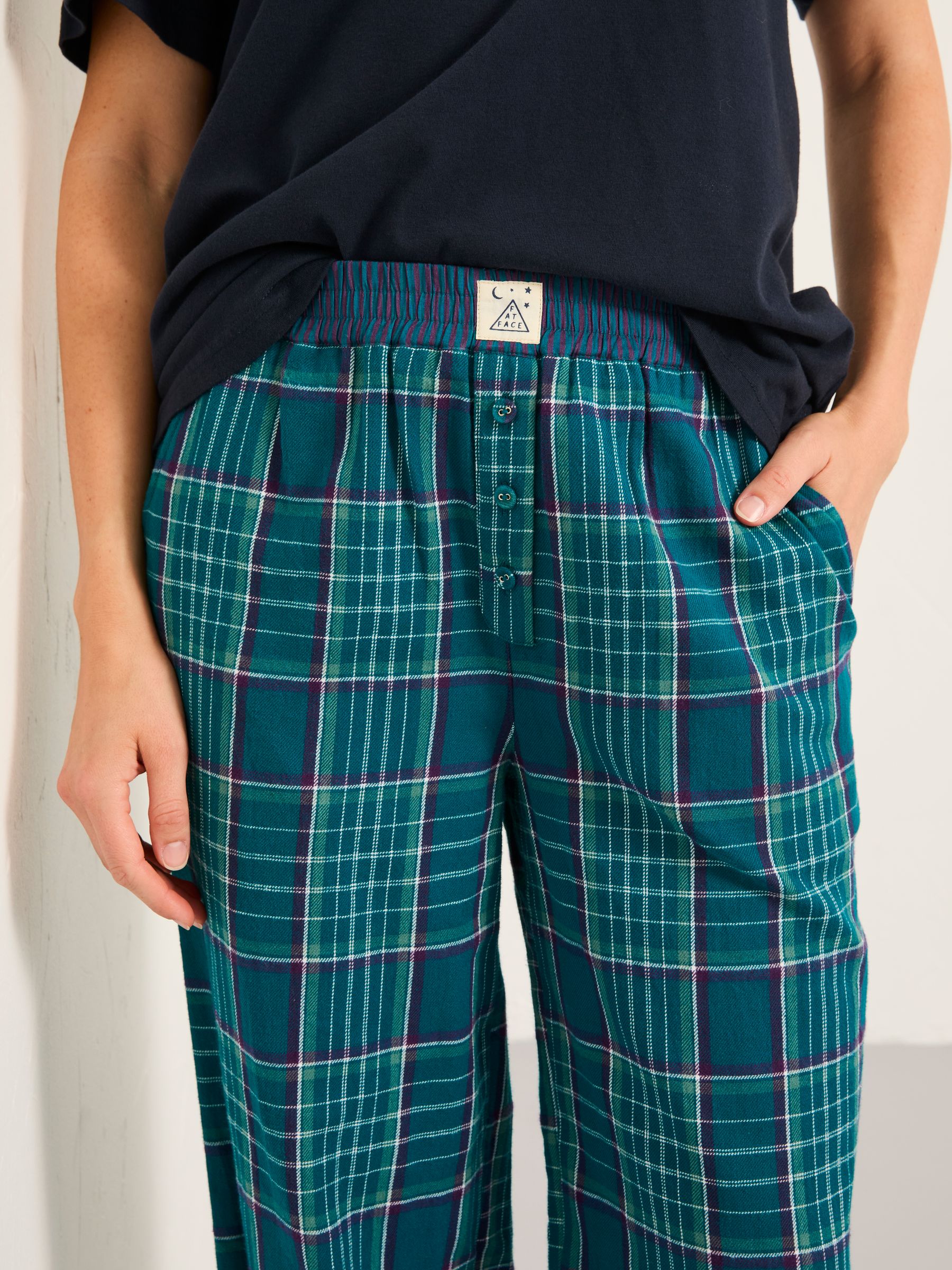 Rae Teal Blue Check Boyfriend Pyjama Bottoms - Image 4 of 6