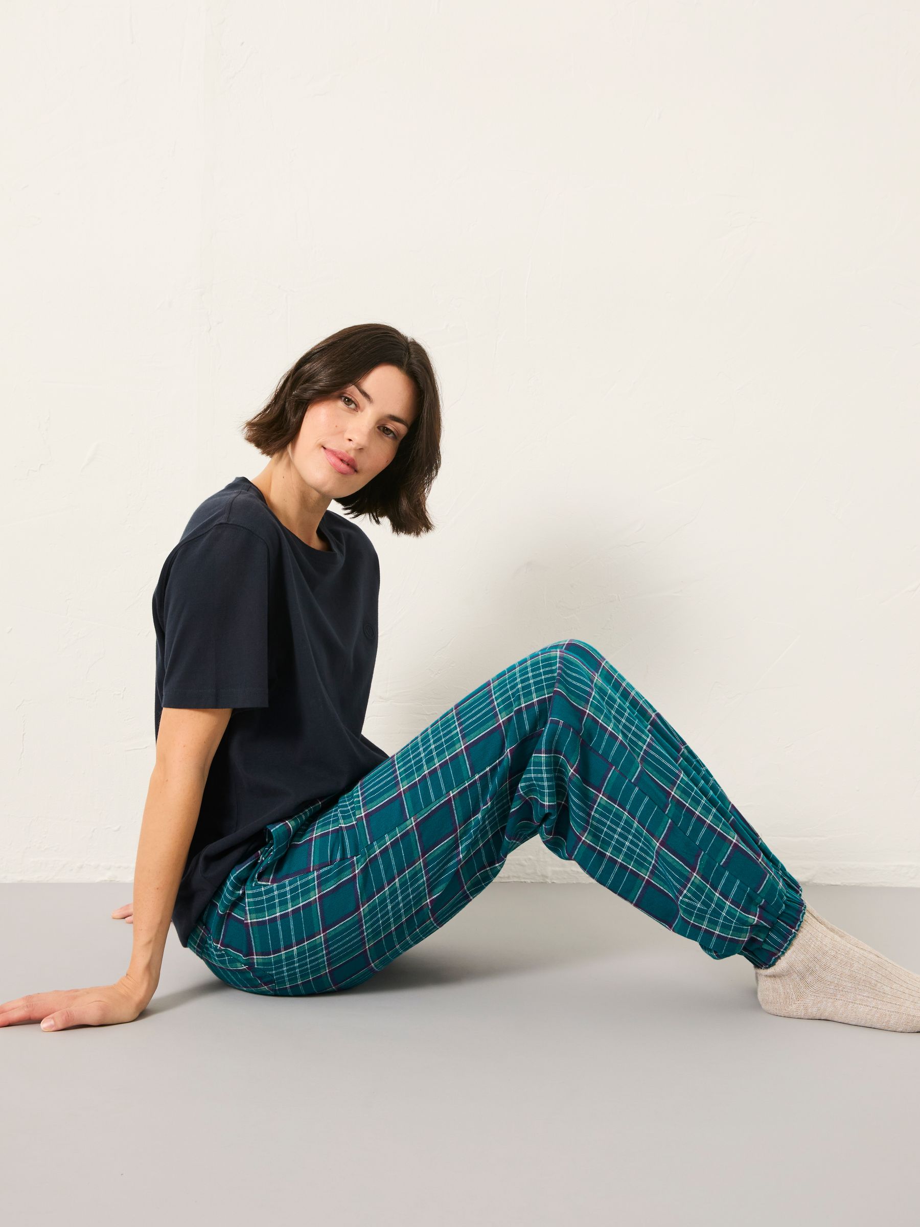 Rae Teal Blue Check Boyfriend Pyjama Bottoms - Image 5 of 6